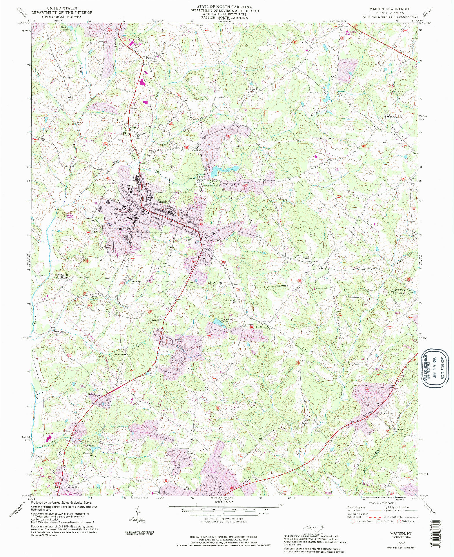 USGS 1:24000-SCALE QUADRANGLE FOR MAIDEN, NC 1993