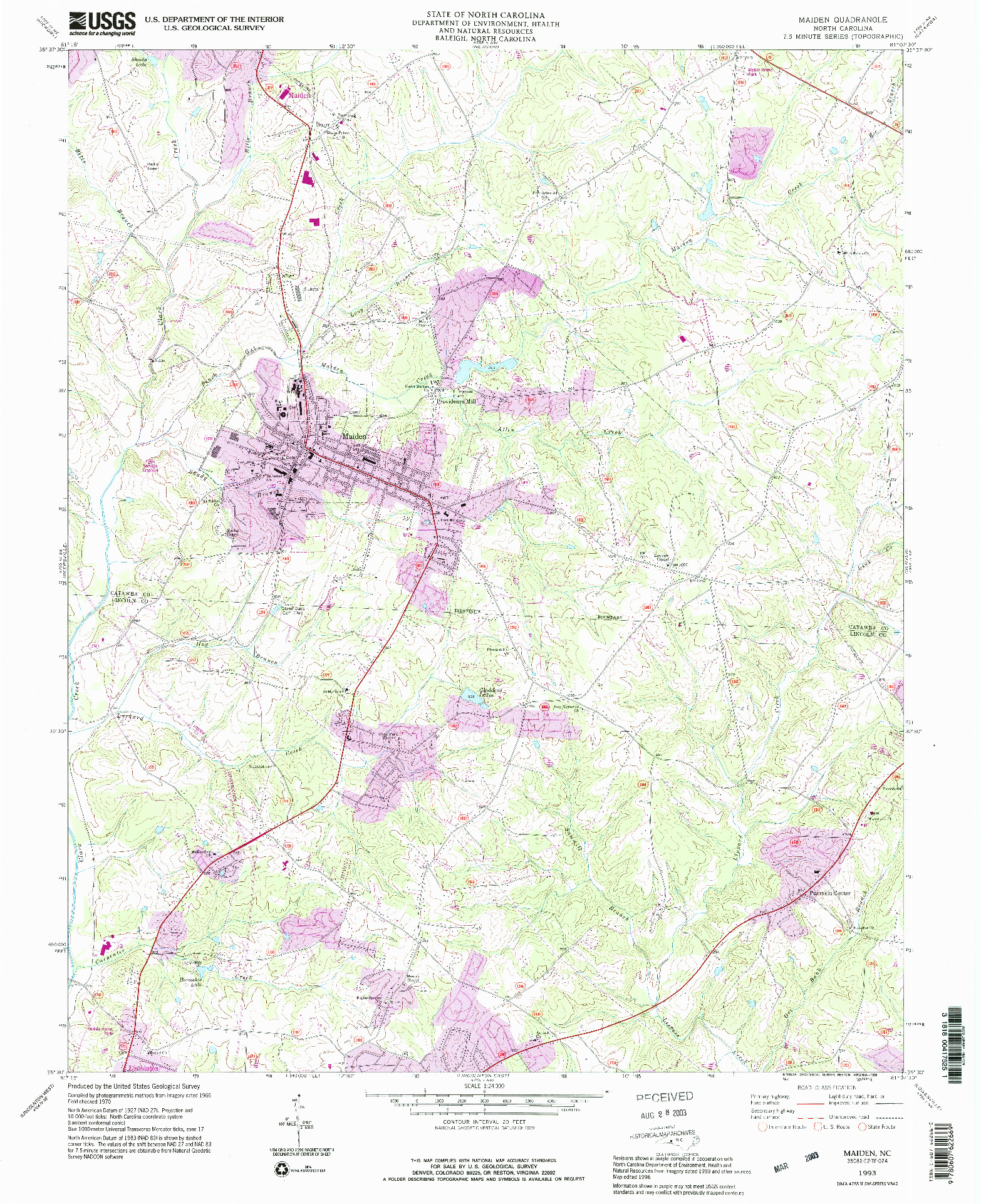 USGS 1:24000-SCALE QUADRANGLE FOR MAIDEN, NC 1993