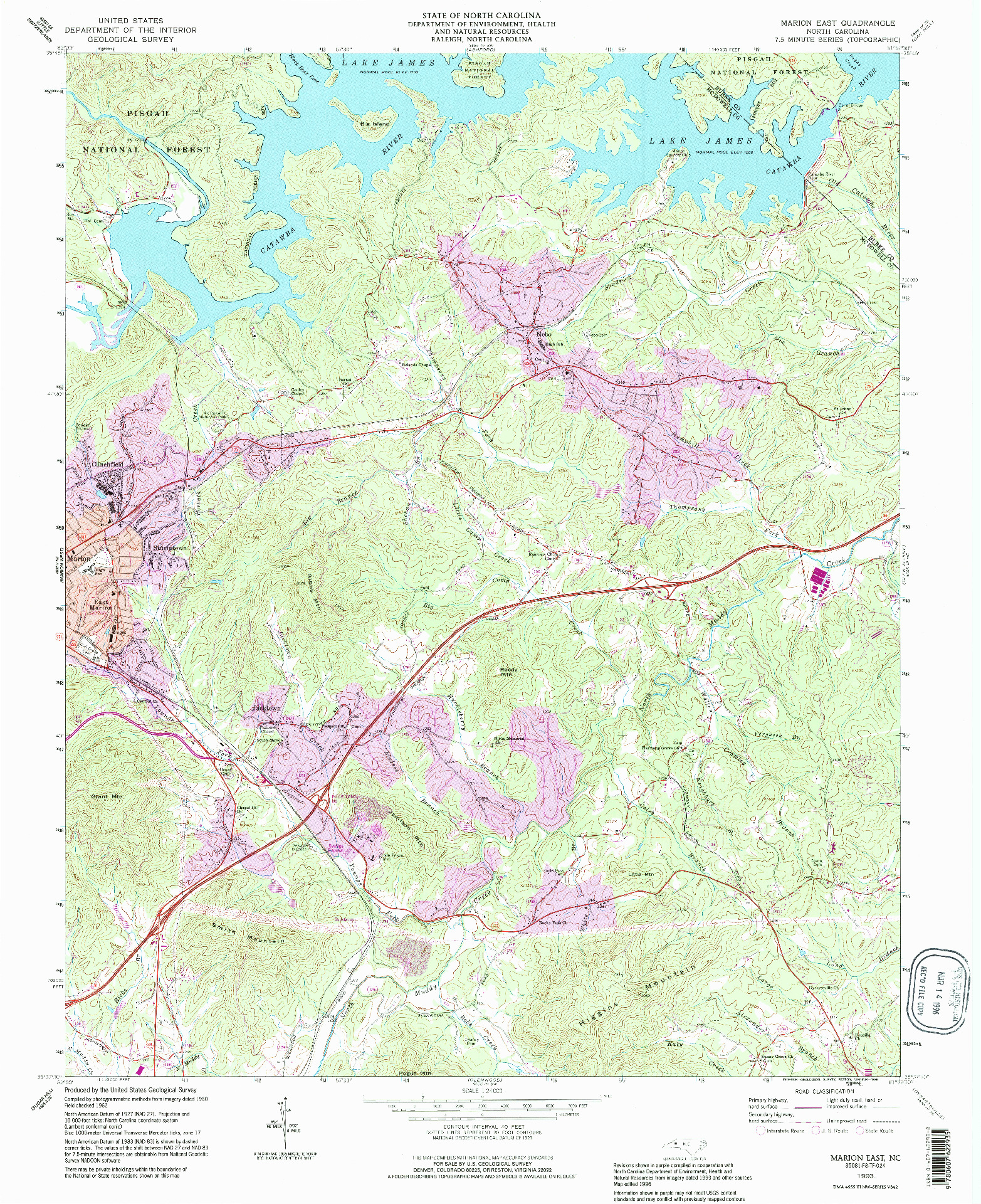 USGS 1:24000-SCALE QUADRANGLE FOR MARION EAST, NC 1993