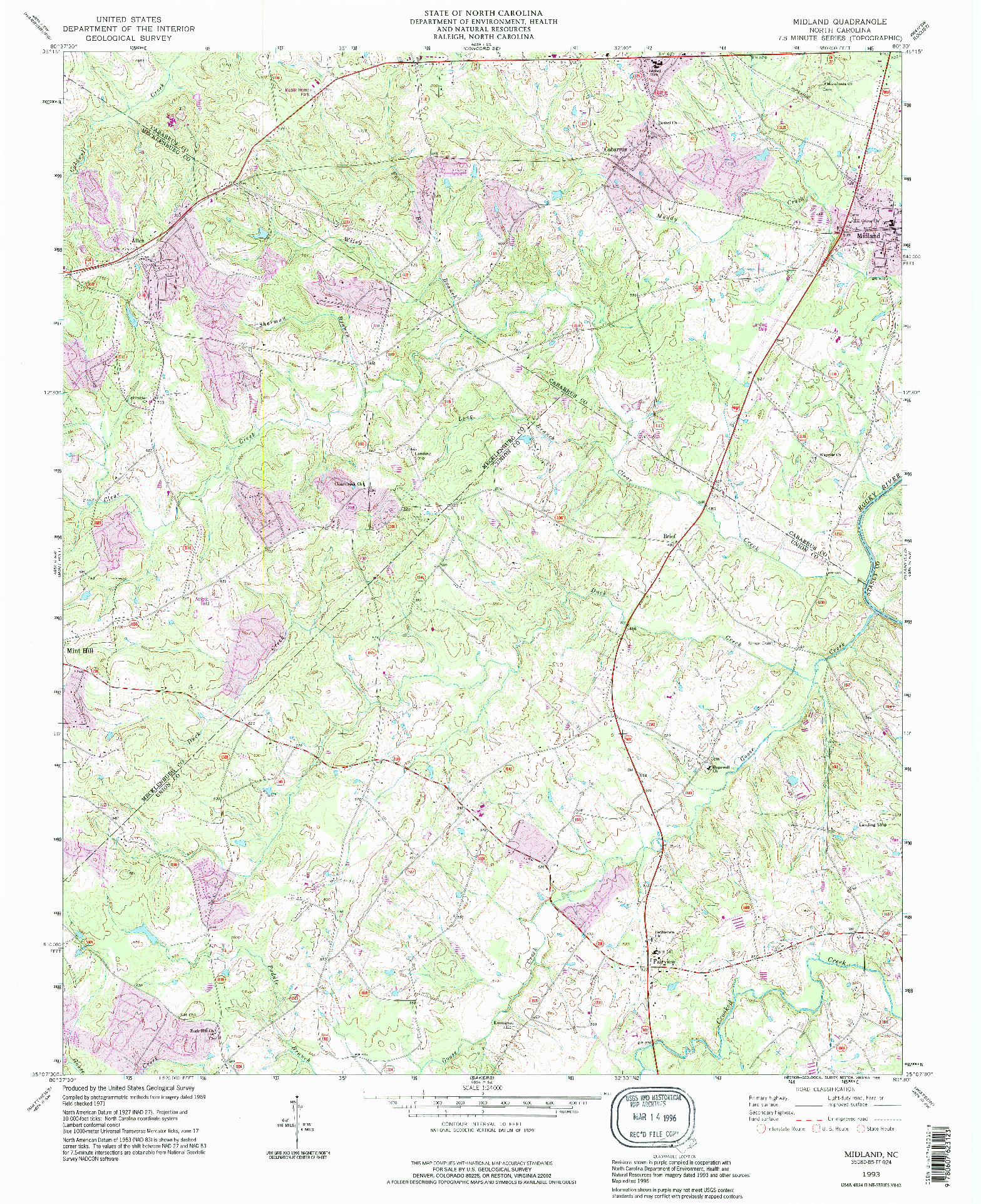 USGS 1:24000-SCALE QUADRANGLE FOR MIDLAND, NC 1993