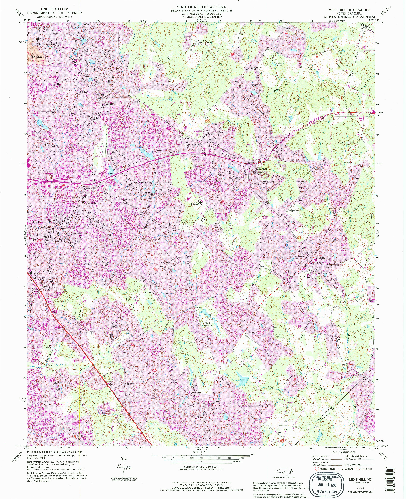 USGS 1:24000-SCALE QUADRANGLE FOR MINT HILL, NC 1993