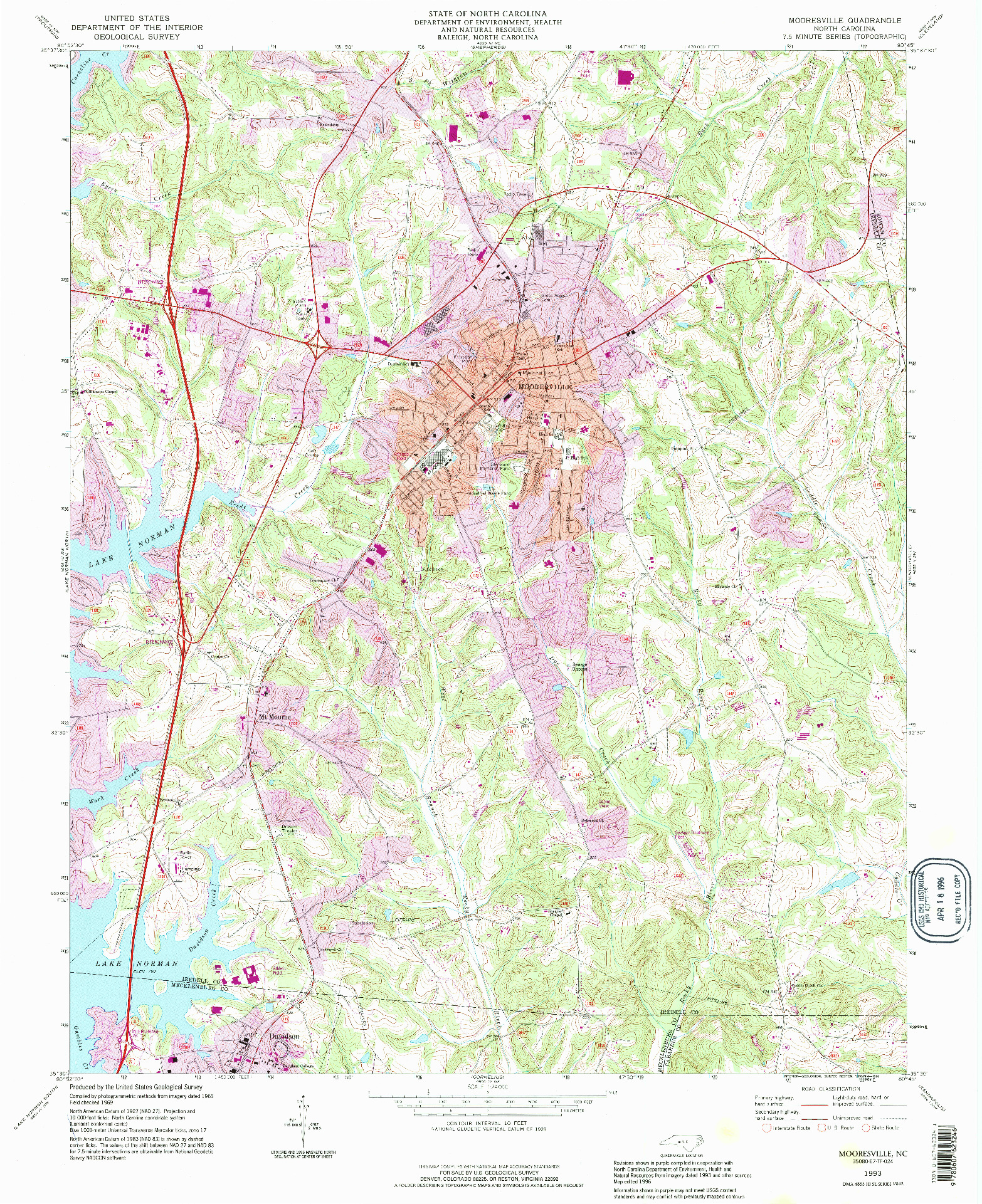 USGS 1:24000-SCALE QUADRANGLE FOR MOORESVILLE, NC 1993