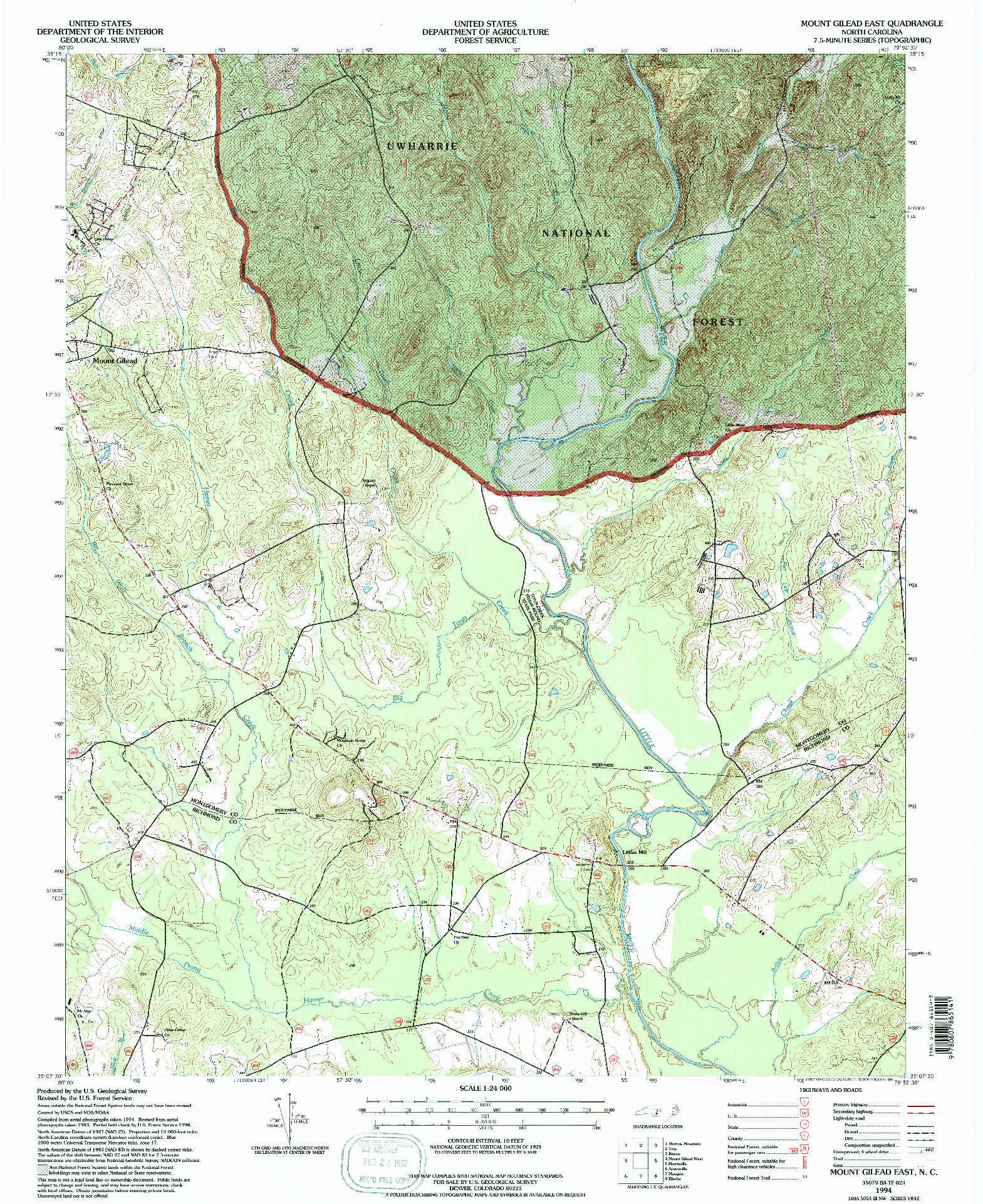 USGS 1:24000-SCALE QUADRANGLE FOR MOUNT GILEAD EAST, NC 1994