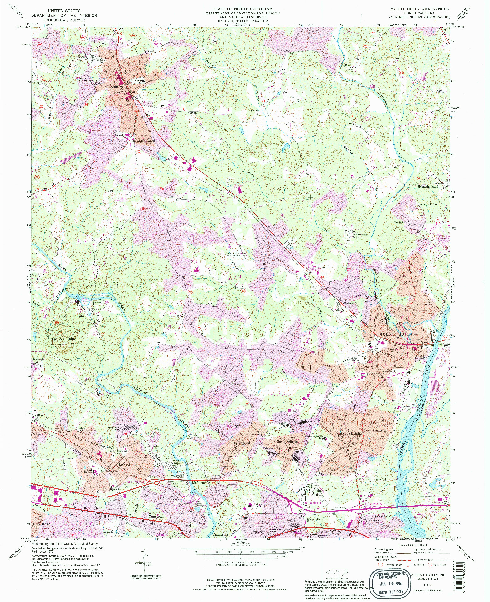 USGS 1:24000-SCALE QUADRANGLE FOR MOUNT HOLLY, NC 1993