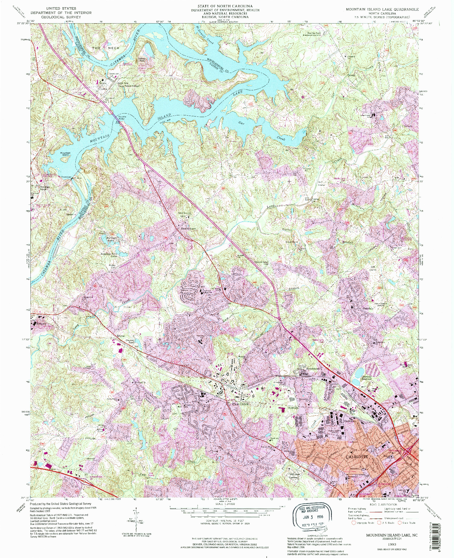 USGS 1:24000-SCALE QUADRANGLE FOR MOUNTAIN ISLAND LAKE, NC 1993