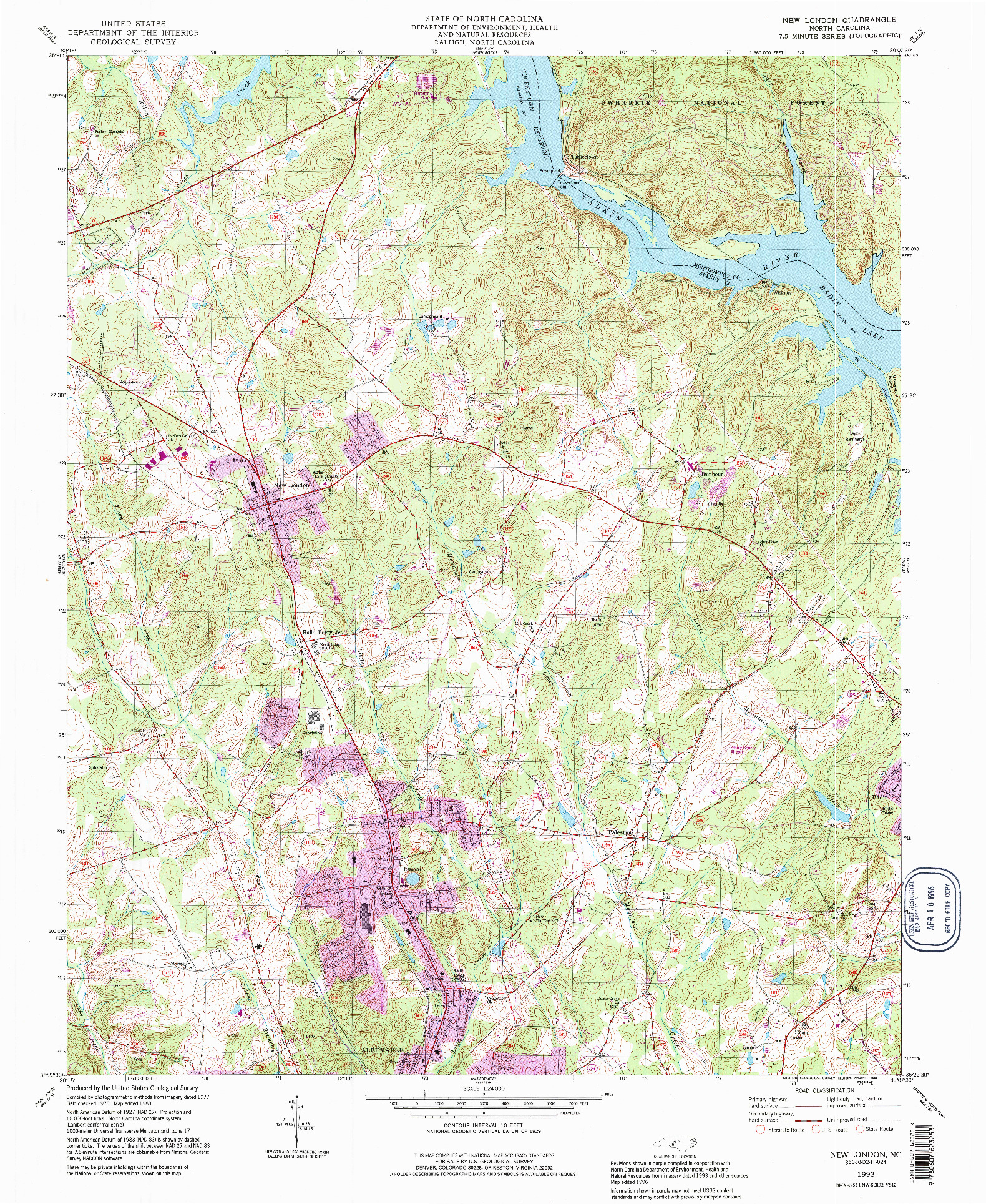 USGS 1:24000-SCALE QUADRANGLE FOR NEW LONDON, NC 1993