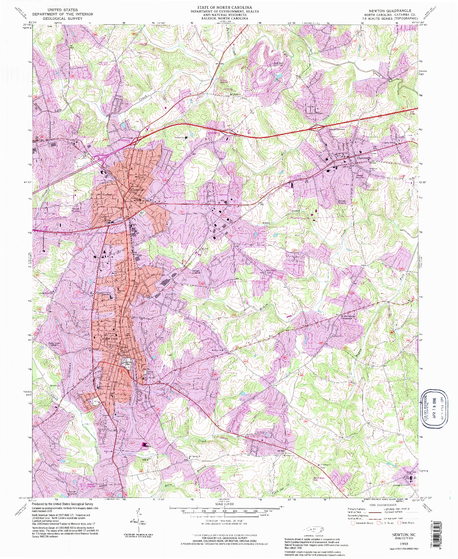 USGS 1:24000-SCALE QUADRANGLE FOR NEWTON, NC 1993