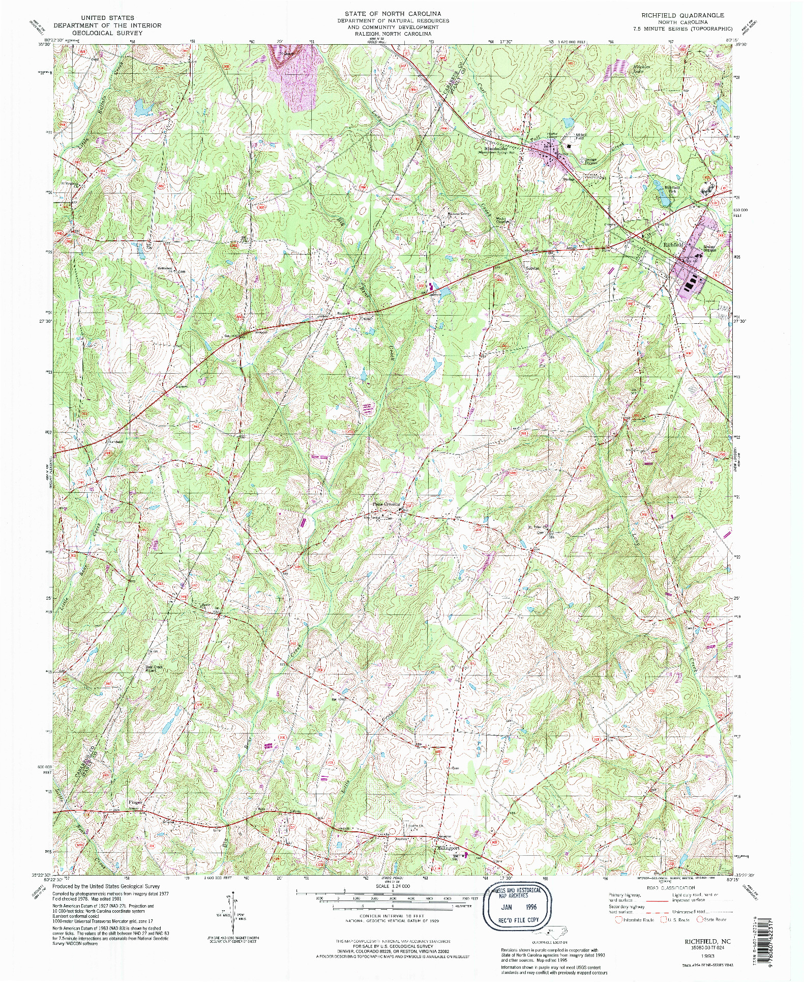 USGS 1:24000-SCALE QUADRANGLE FOR RICHFIELD, NC 1993