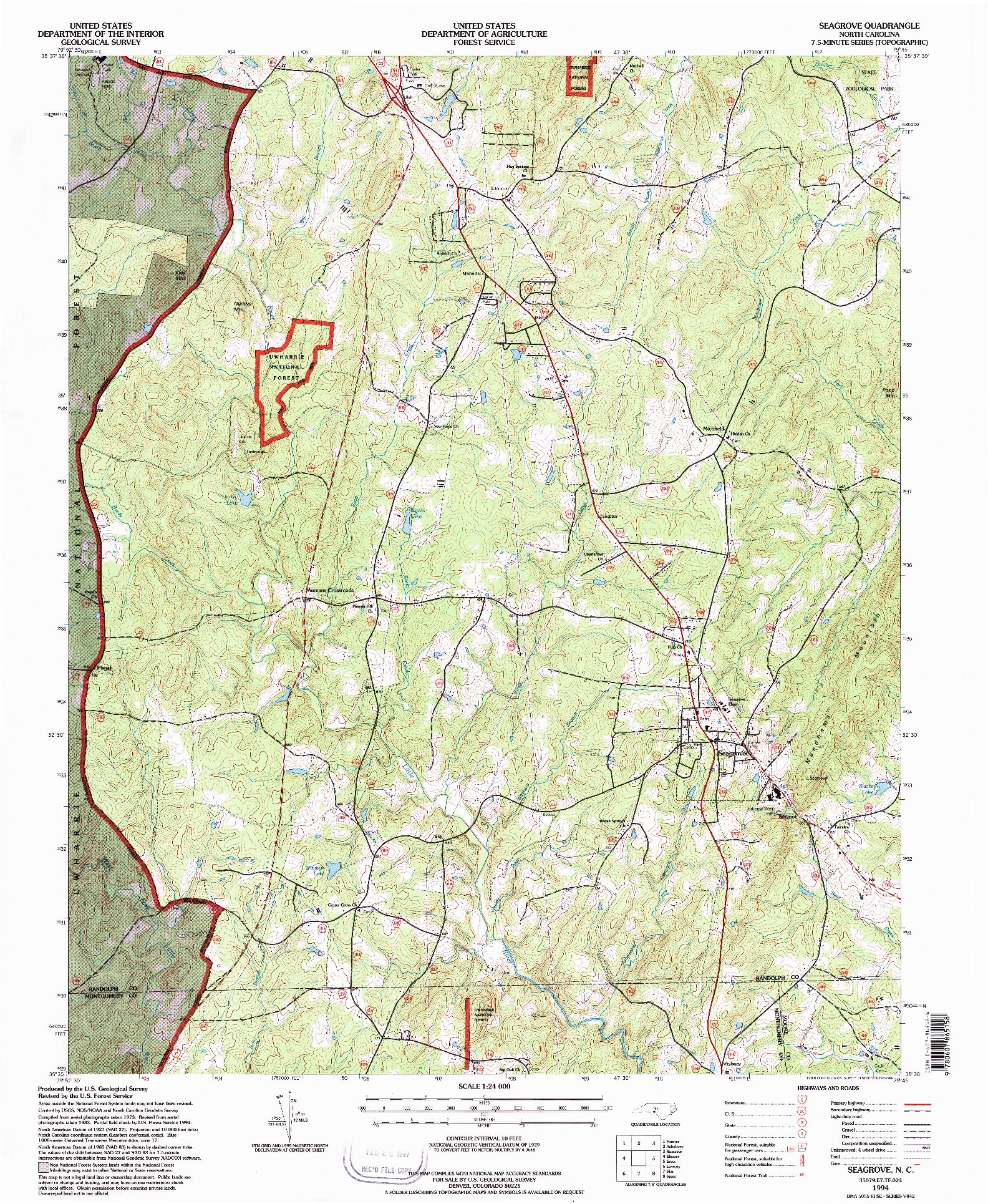 USGS 1:24000-SCALE QUADRANGLE FOR SEAGROVE, NC 1994