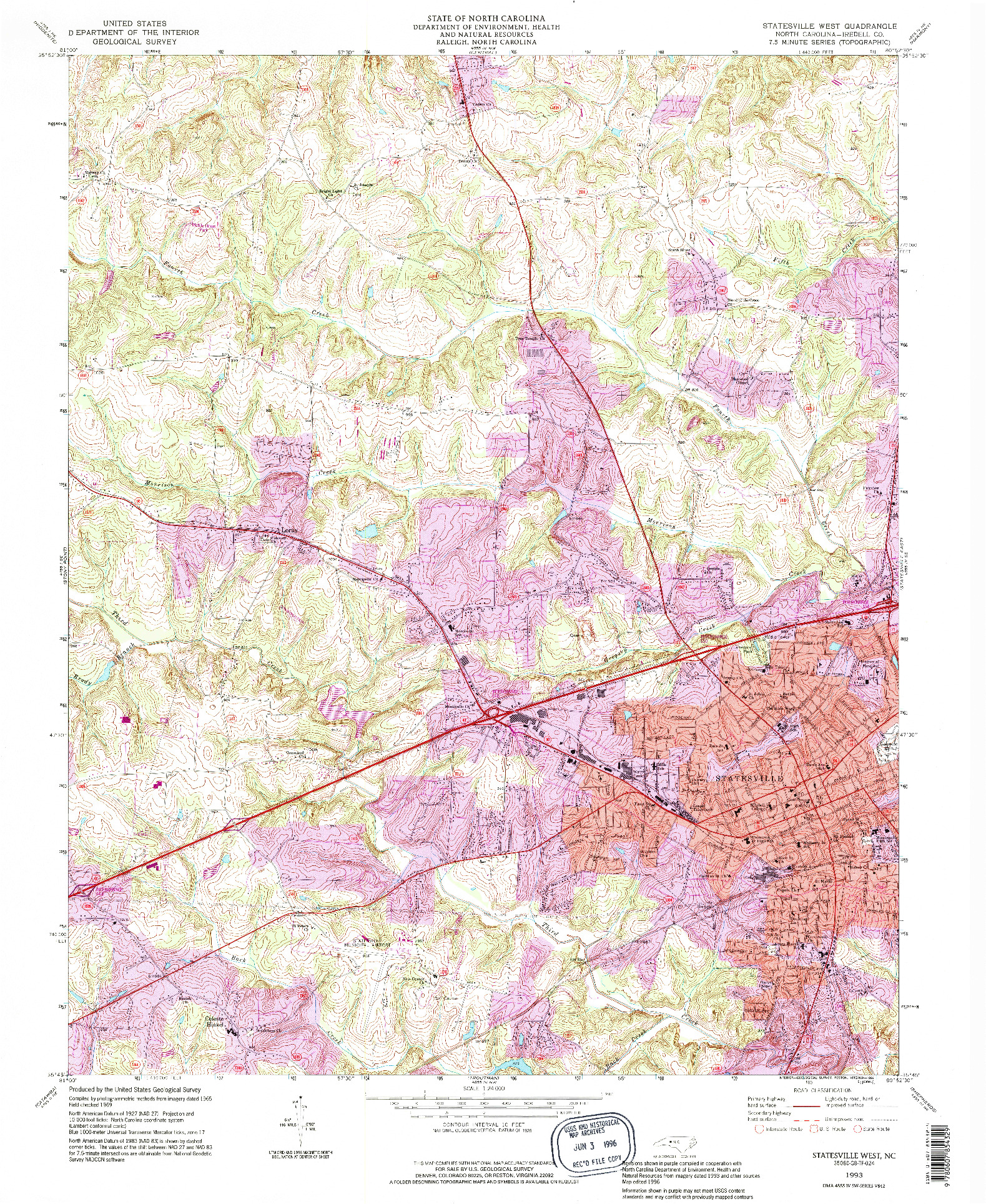 USGS 1:24000-SCALE QUADRANGLE FOR STATESVILLE WEST, NC 1993
