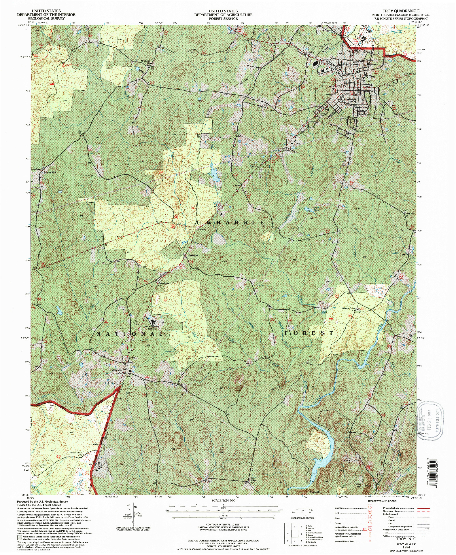 USGS 1:24000-SCALE QUADRANGLE FOR TROY, NC 1994