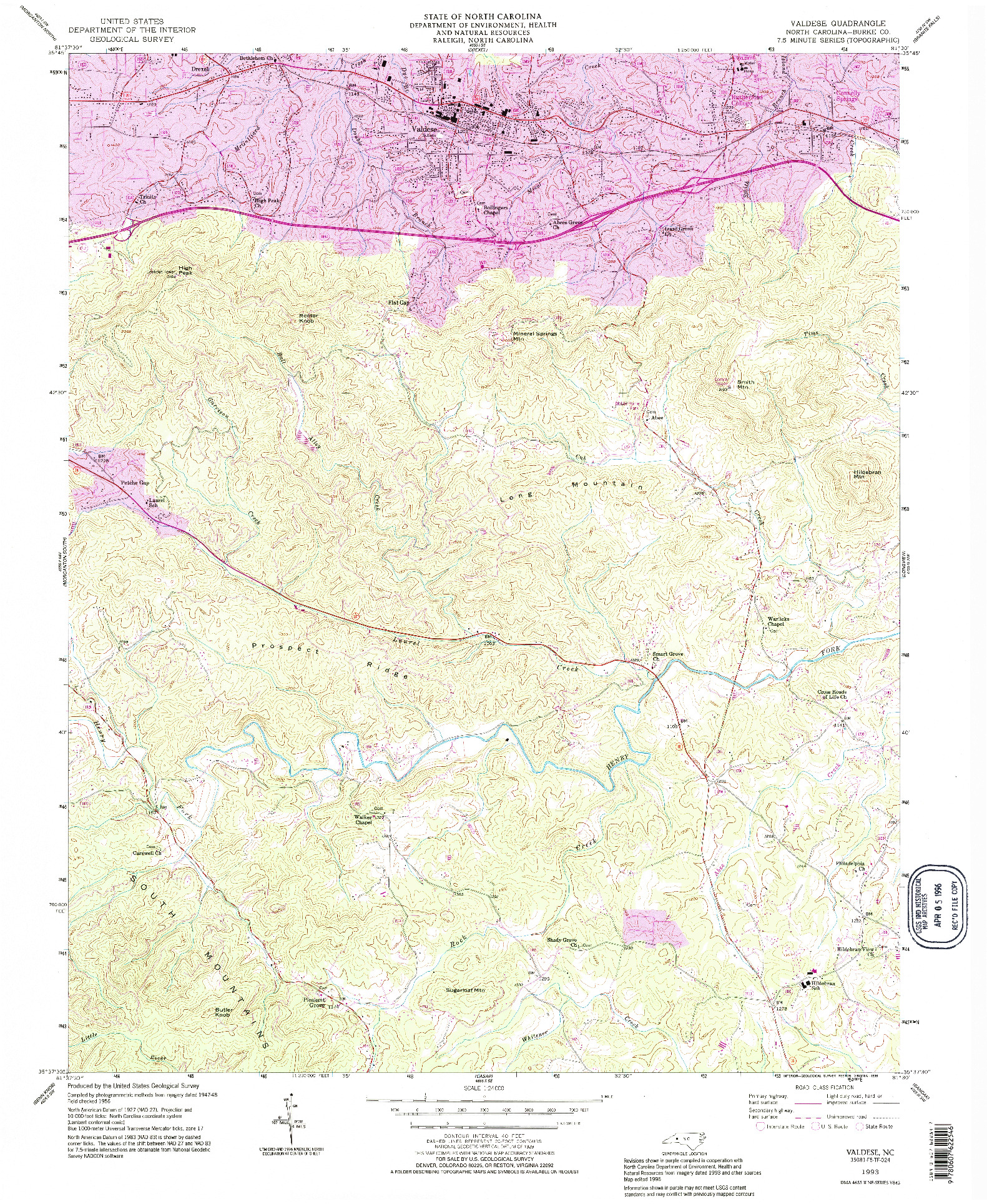 USGS 1:24000-SCALE QUADRANGLE FOR VALDESE, NC 1993