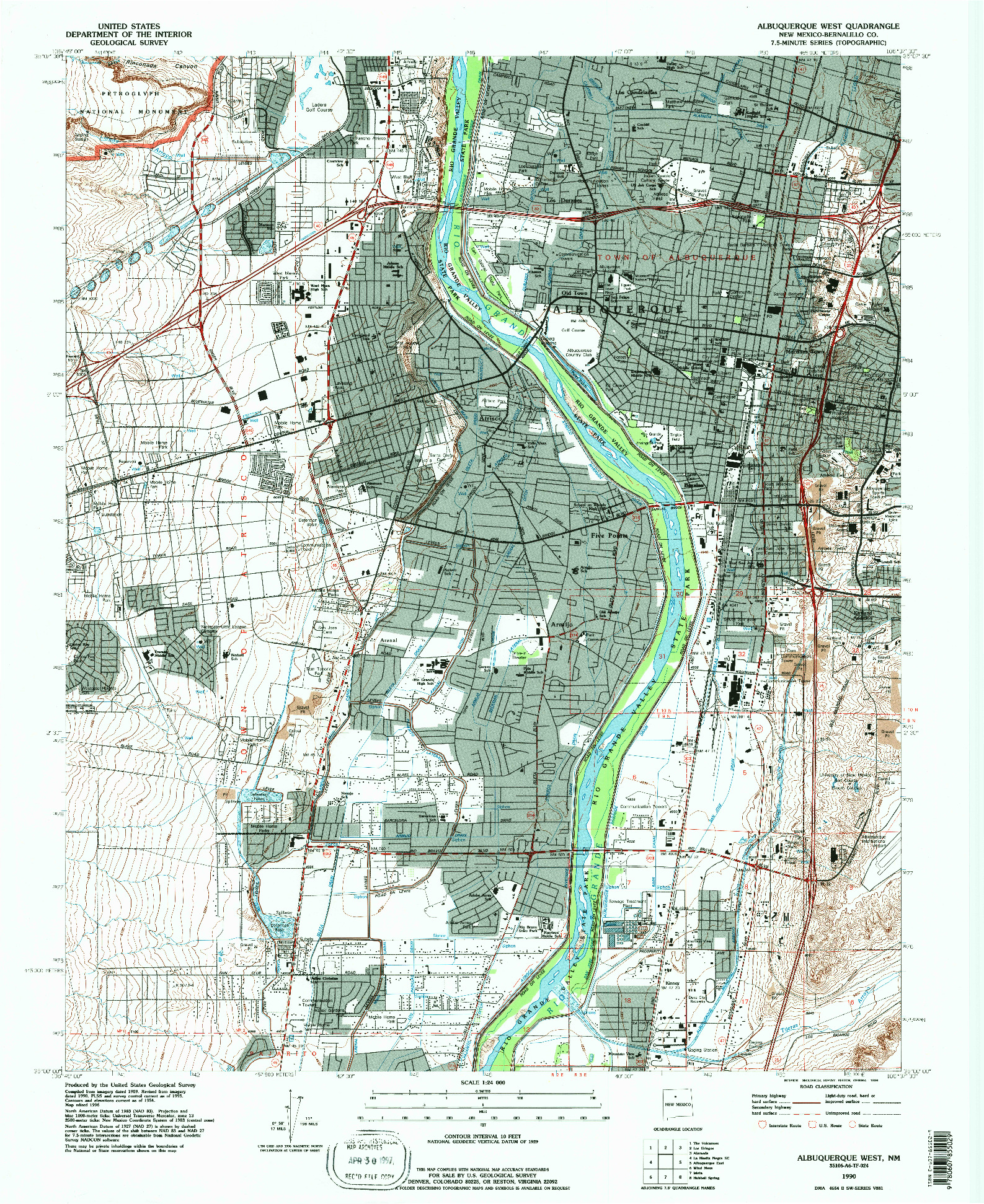 USGS 1:24000-SCALE QUADRANGLE FOR ALBUQUERQUE WEST, NM 1990