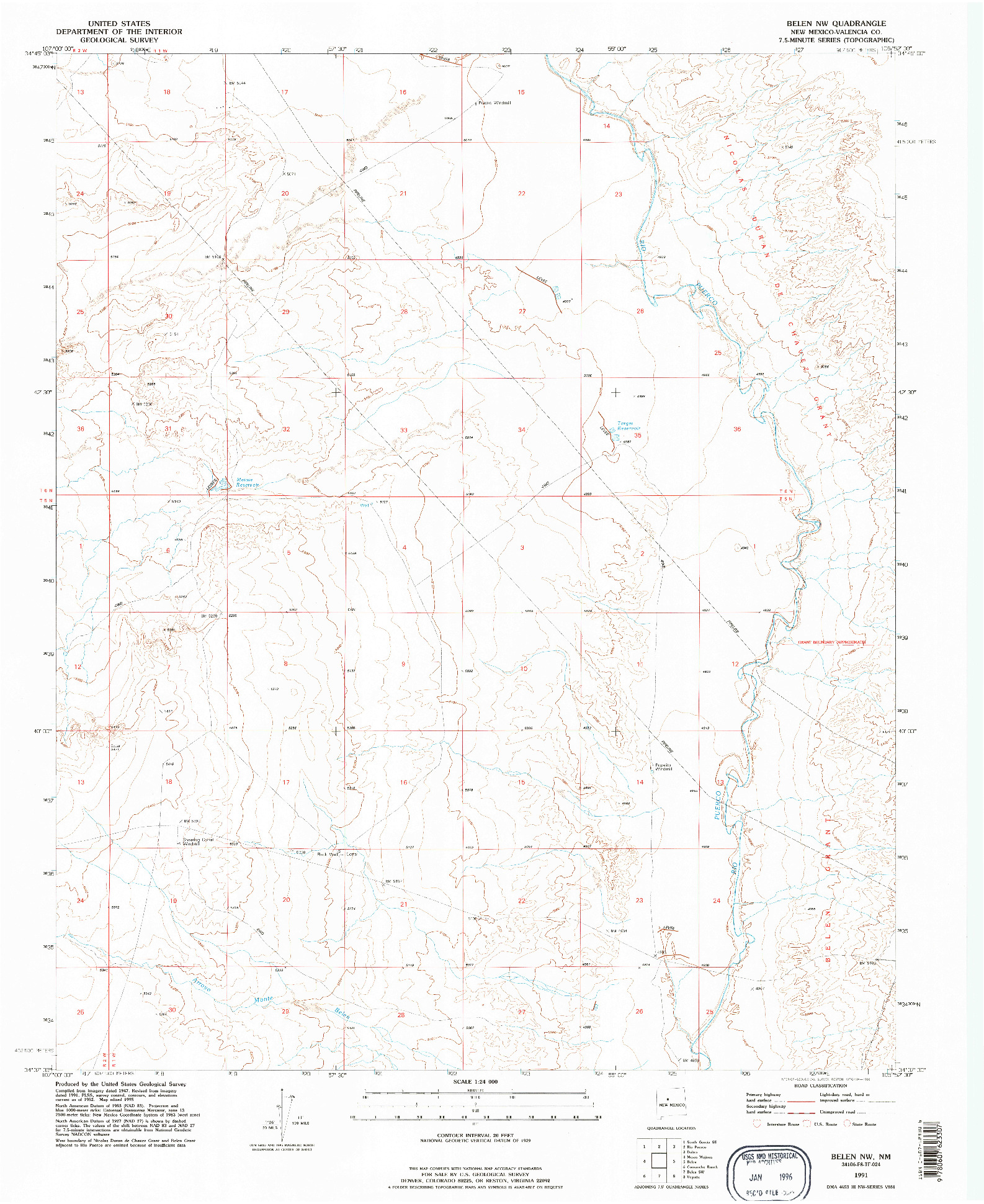 USGS 1:24000-SCALE QUADRANGLE FOR BELEN NW, NM 1991
