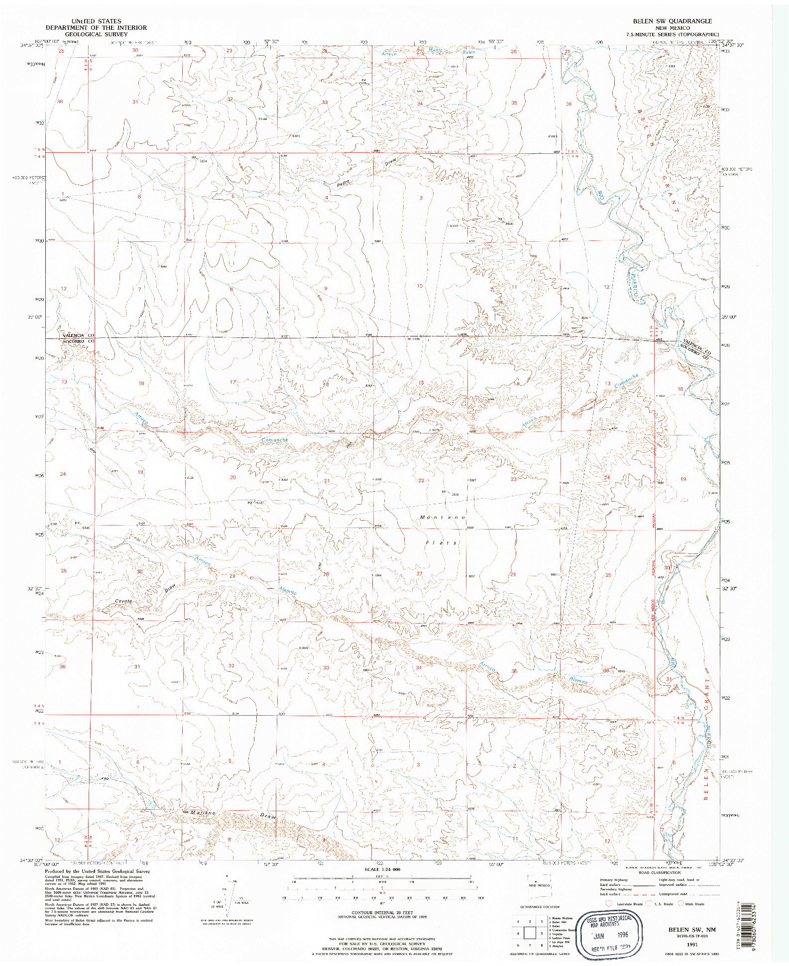 USGS 1:24000-SCALE QUADRANGLE FOR BELEN SW, NM 1991