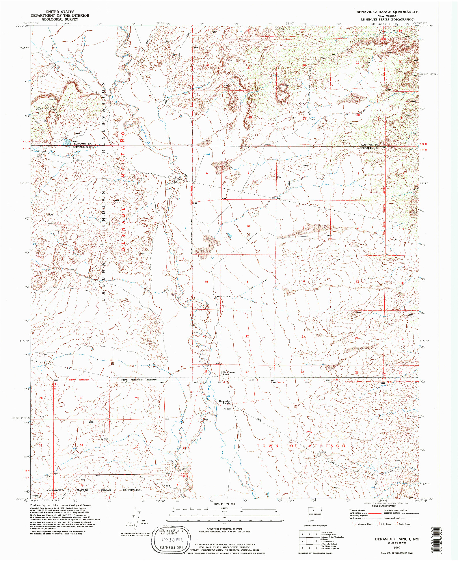 USGS 1:24000-SCALE QUADRANGLE FOR BENAVIDEZ RANCH, NM 1990