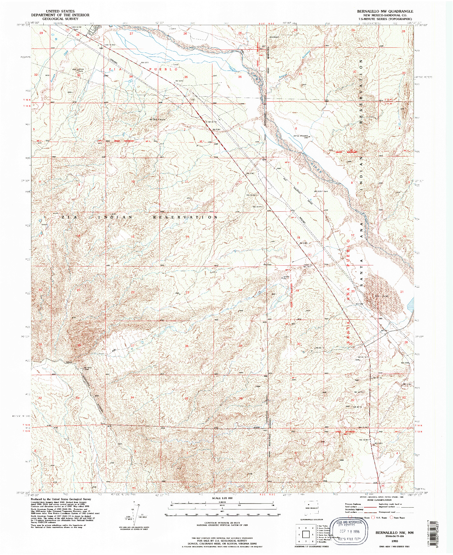 USGS 1:24000-SCALE QUADRANGLE FOR BERNALILLO NW, NM 1990