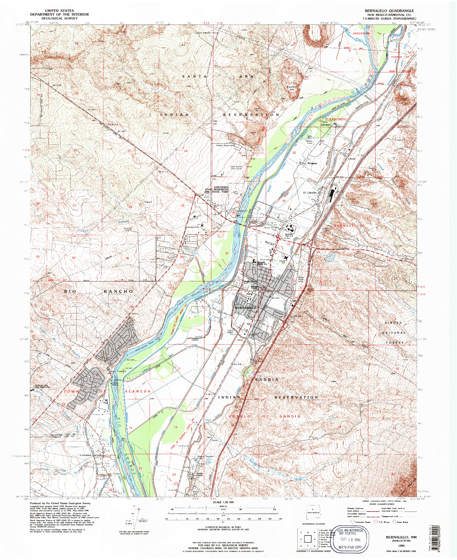 USGS 1:24000-SCALE QUADRANGLE FOR BERNALILLO, NM 1990
