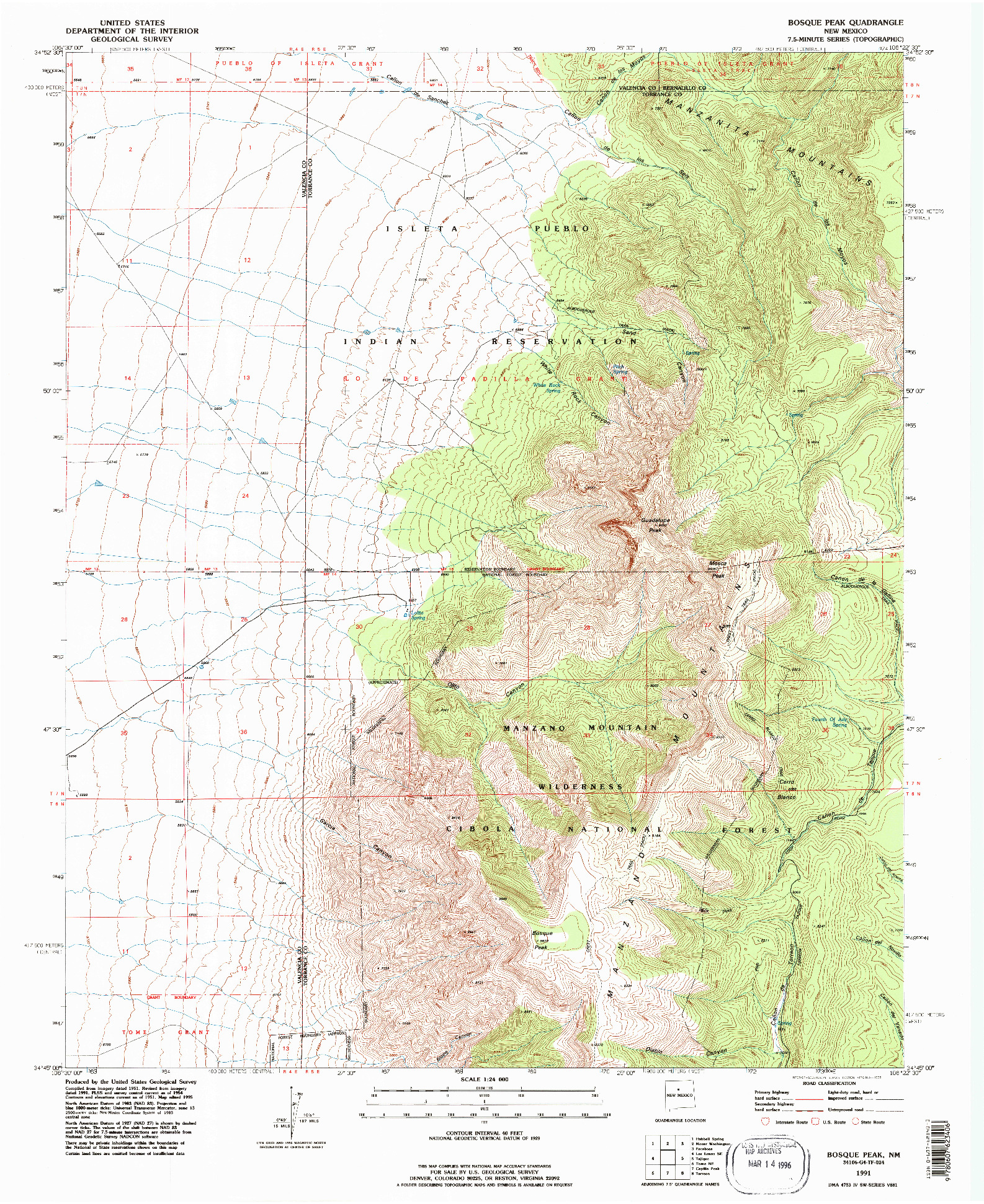 USGS 1:24000-SCALE QUADRANGLE FOR BOSQUE PEAK, NM 1991