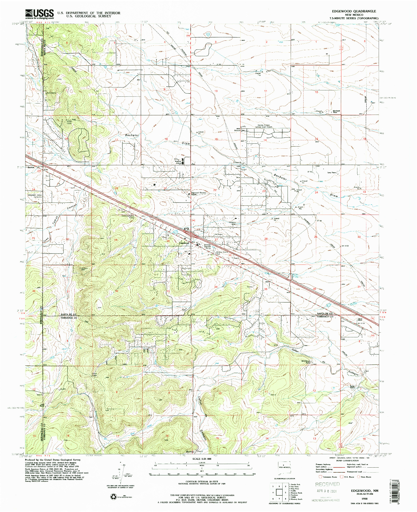 USGS 1:24000-SCALE QUADRANGLE FOR EDGEWOOD, NM 1990