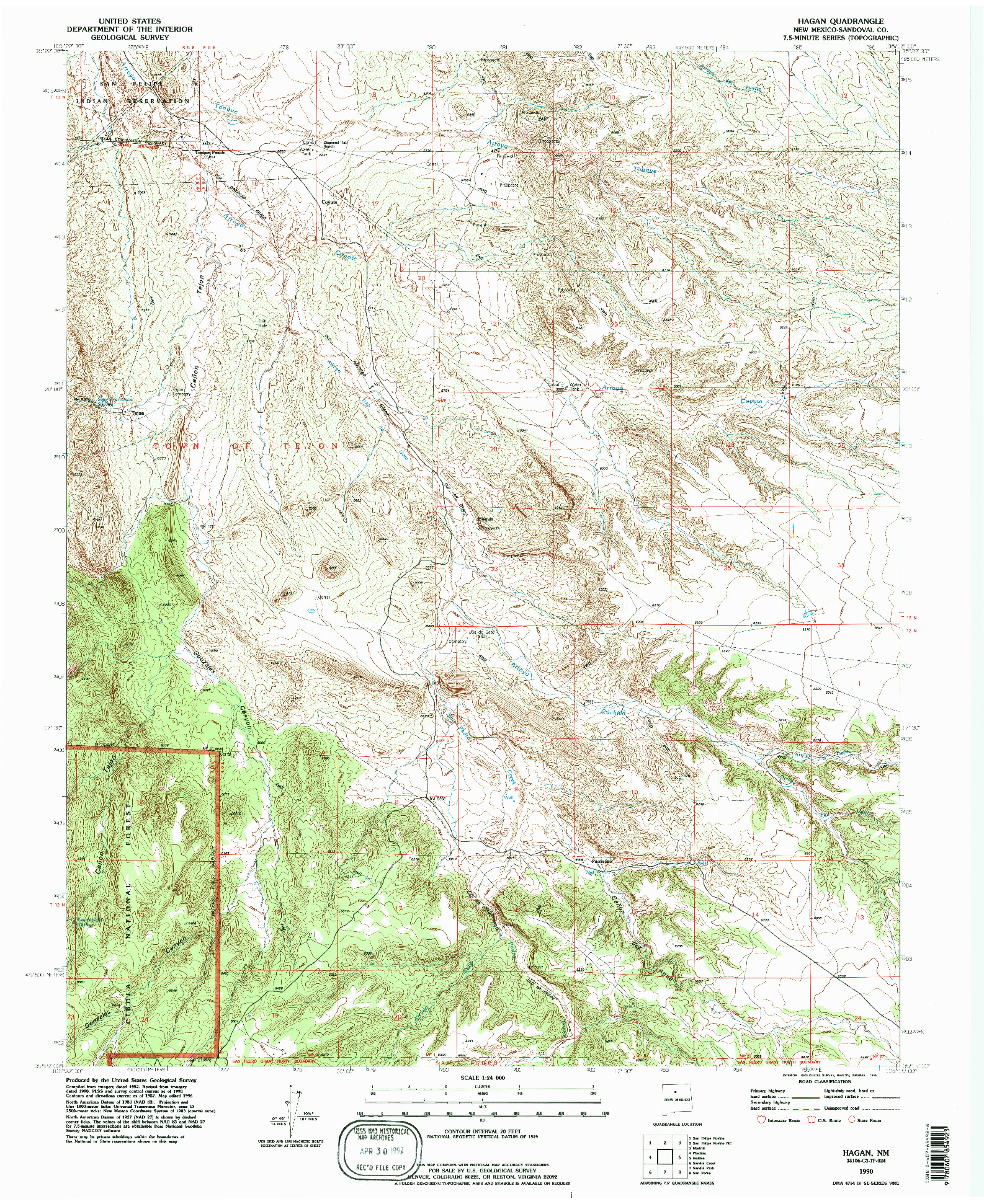 USGS 1:24000-SCALE QUADRANGLE FOR HAGAN, NM 1990