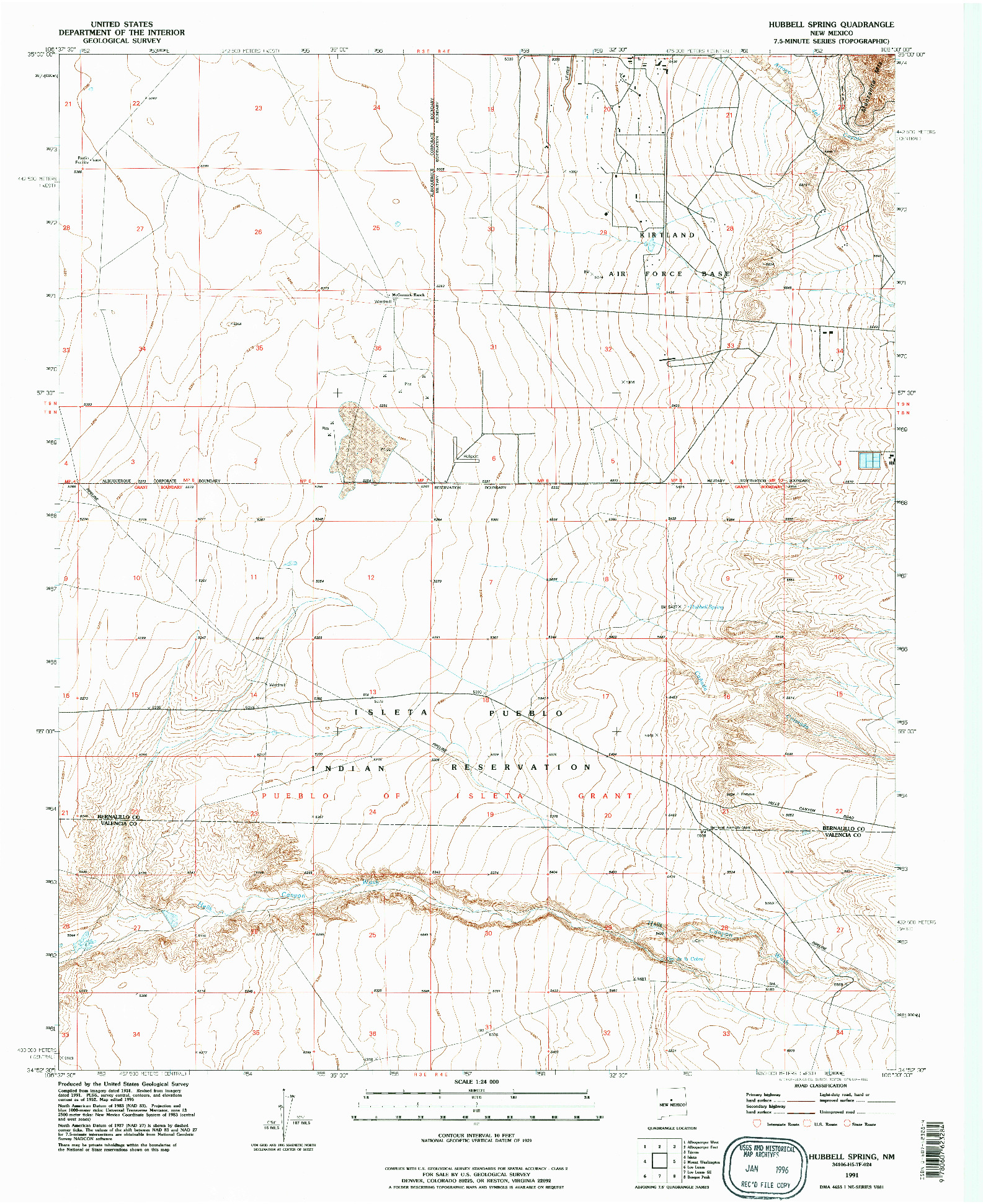 USGS 1:24000-SCALE QUADRANGLE FOR HUBBELL SPRING, NM 1991