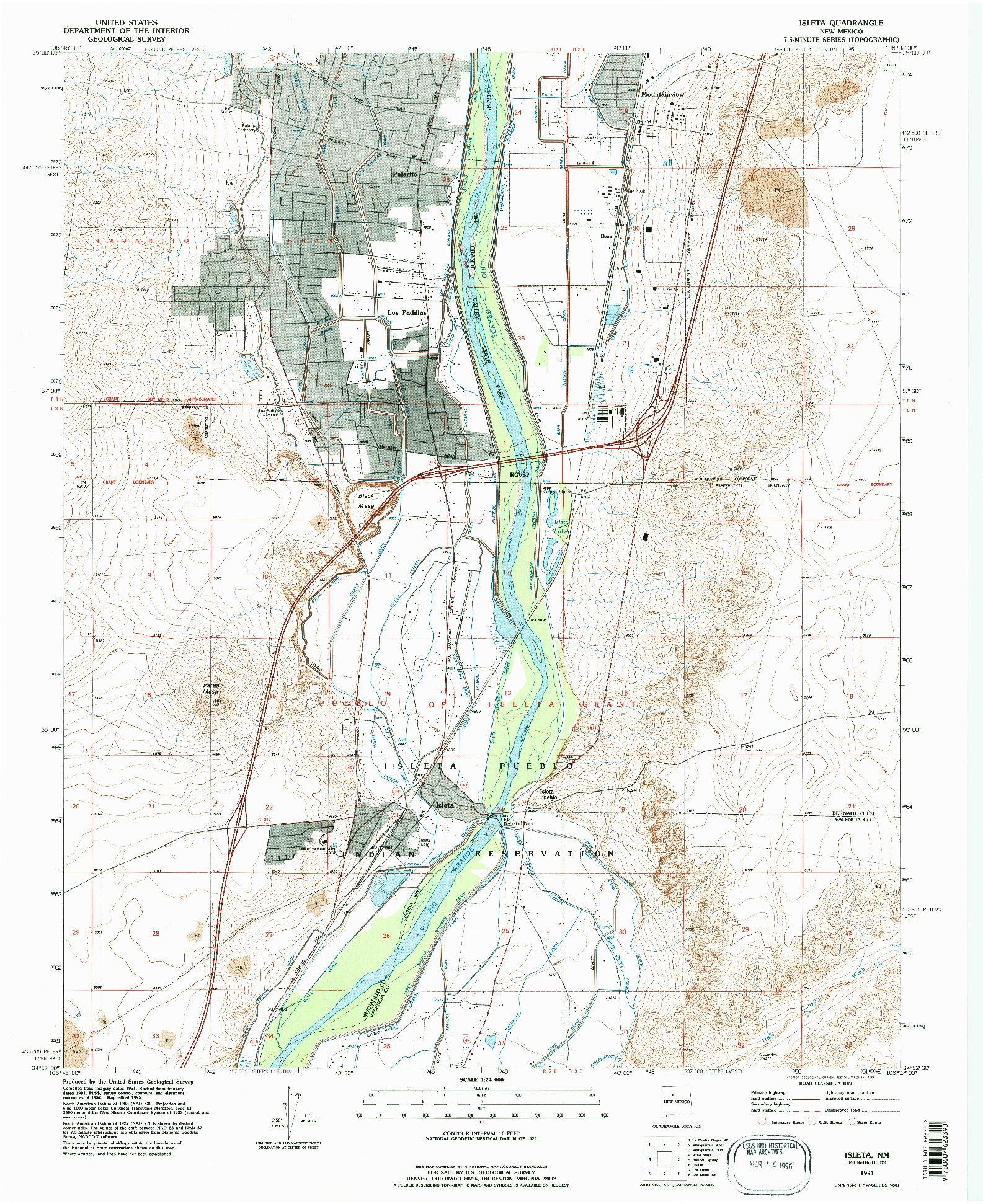 USGS 1:24000-SCALE QUADRANGLE FOR ISLETA, NM 1991