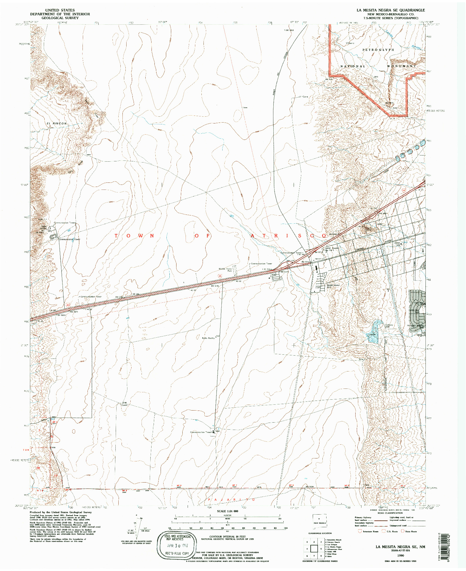 USGS 1:24000-SCALE QUADRANGLE FOR LA MESITA NEGRA SE, NM 1990
