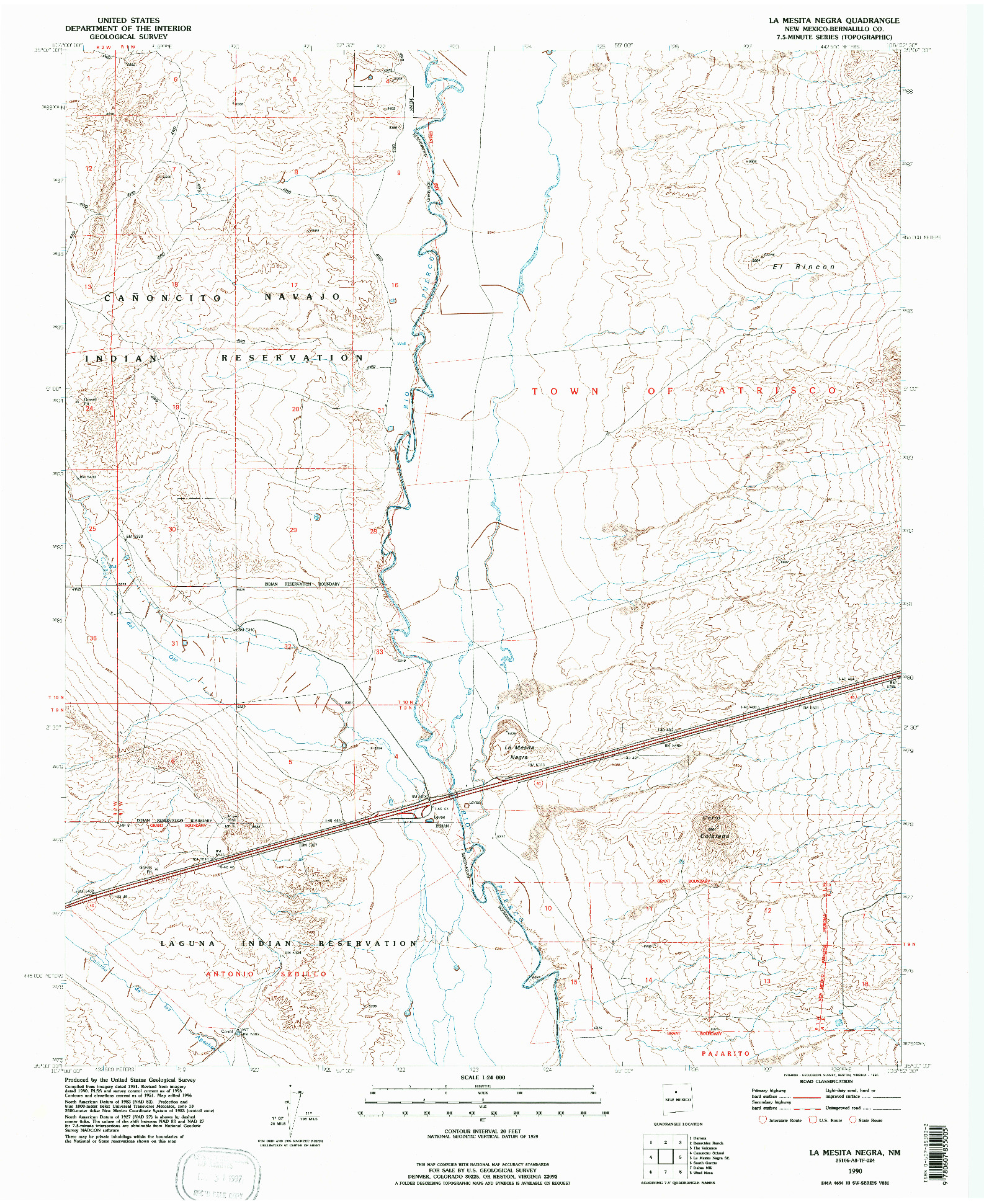 USGS 1:24000-SCALE QUADRANGLE FOR LA MESITA NEGRA, NM 1990
