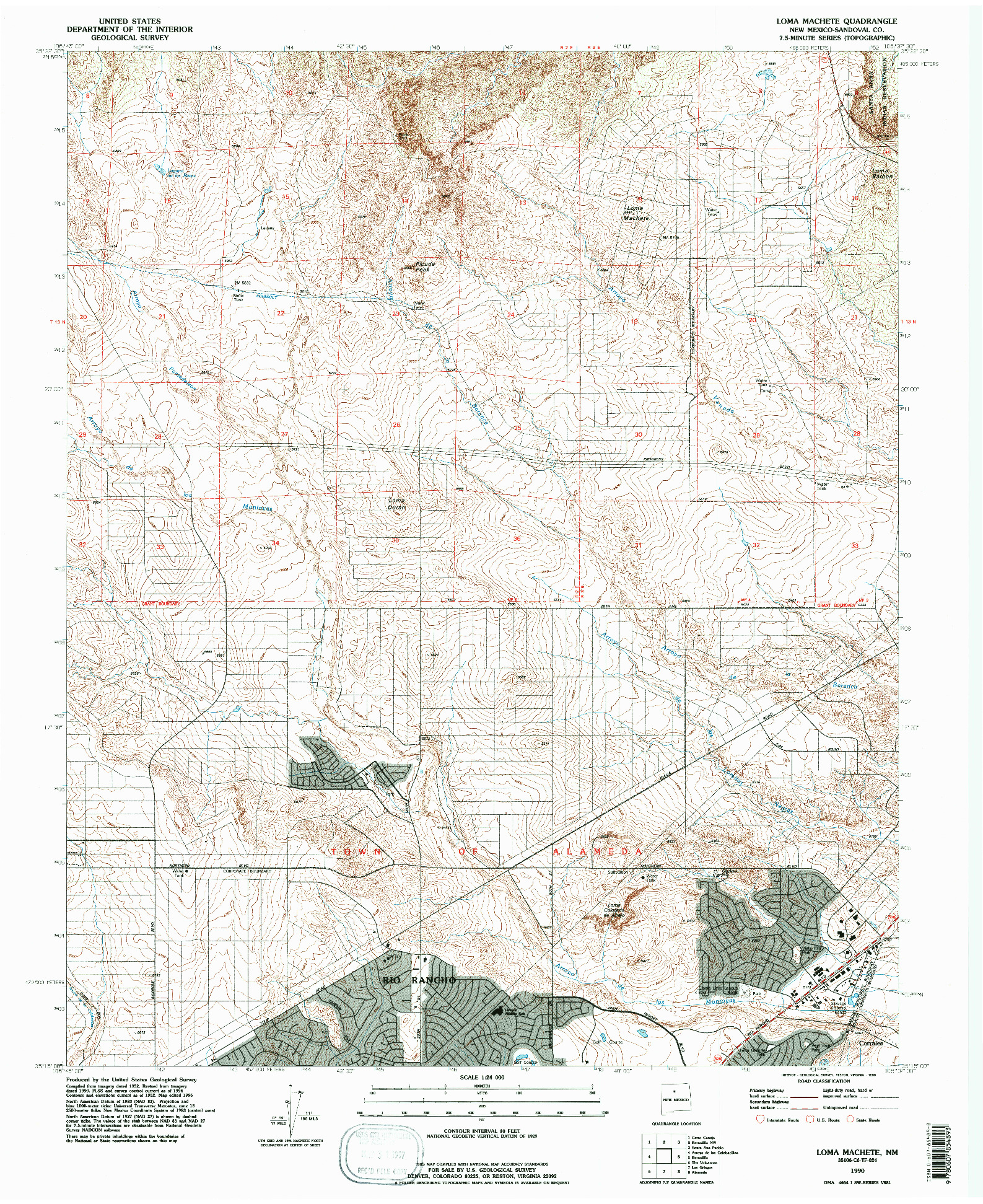 USGS 1:24000-SCALE QUADRANGLE FOR LOMA MACHETE, NM 1990