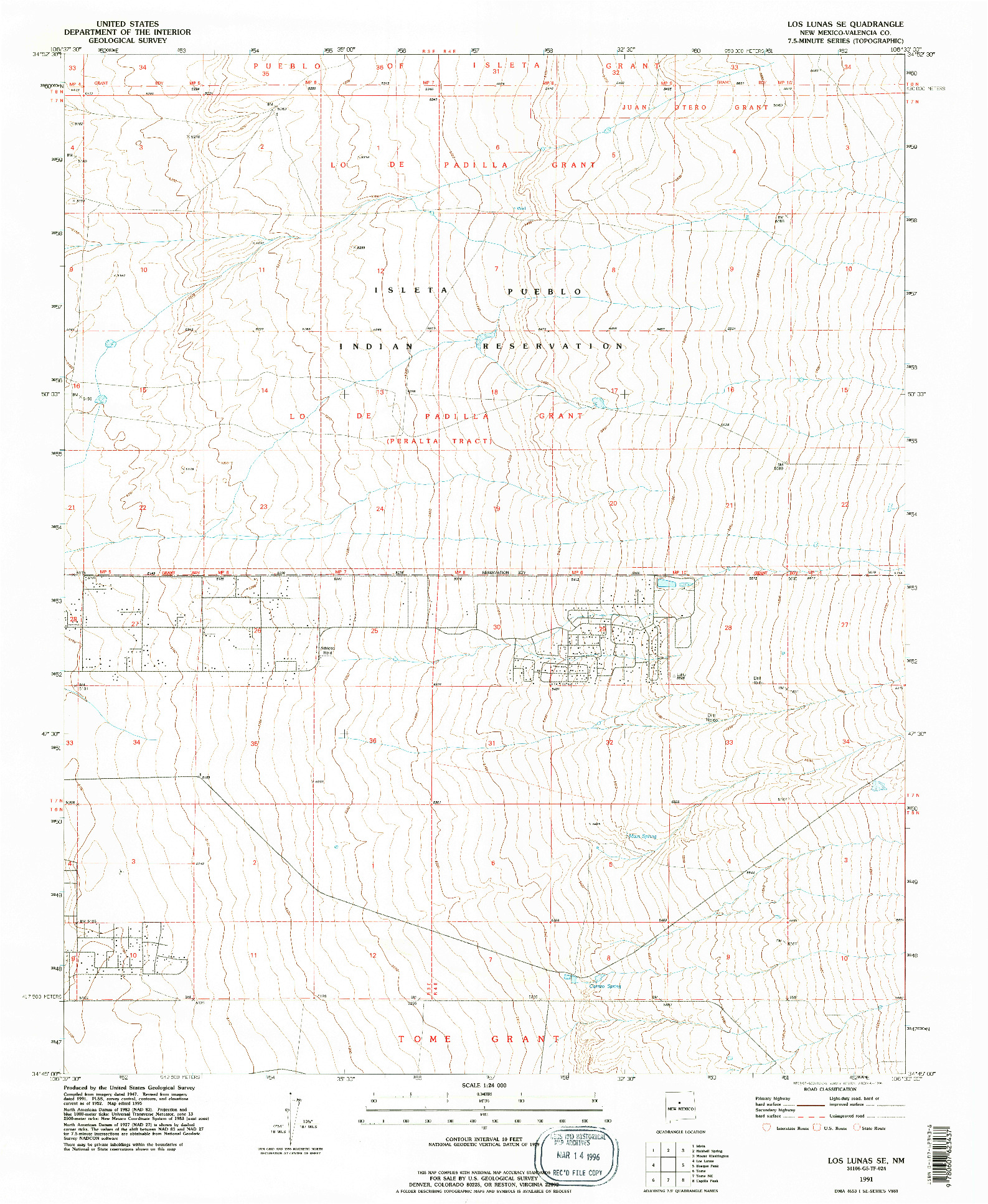 USGS 1:24000-SCALE QUADRANGLE FOR LOS LUNAS SE, NM 1991