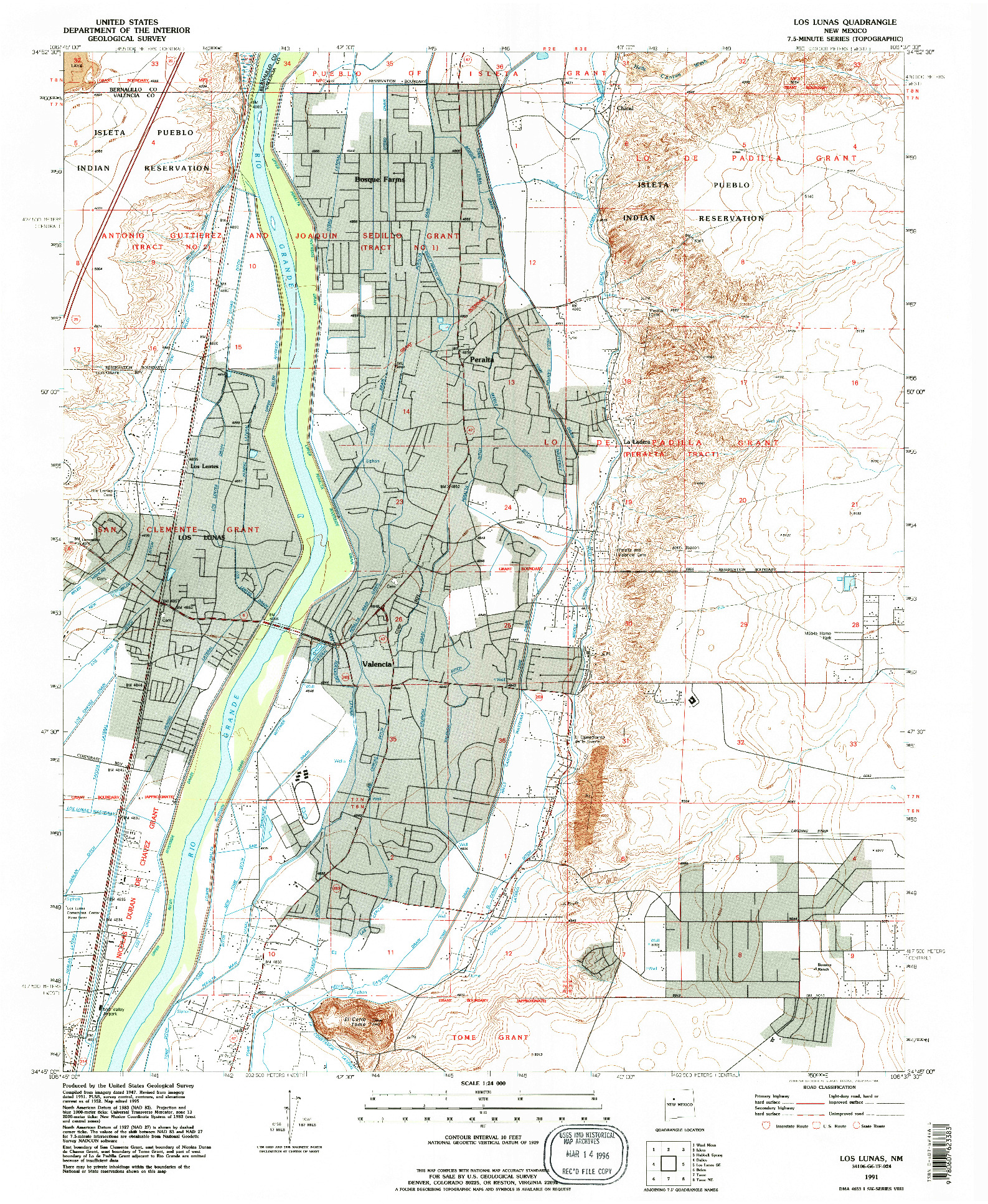 USGS 1:24000-SCALE QUADRANGLE FOR LOS LUNAS, NM 1991