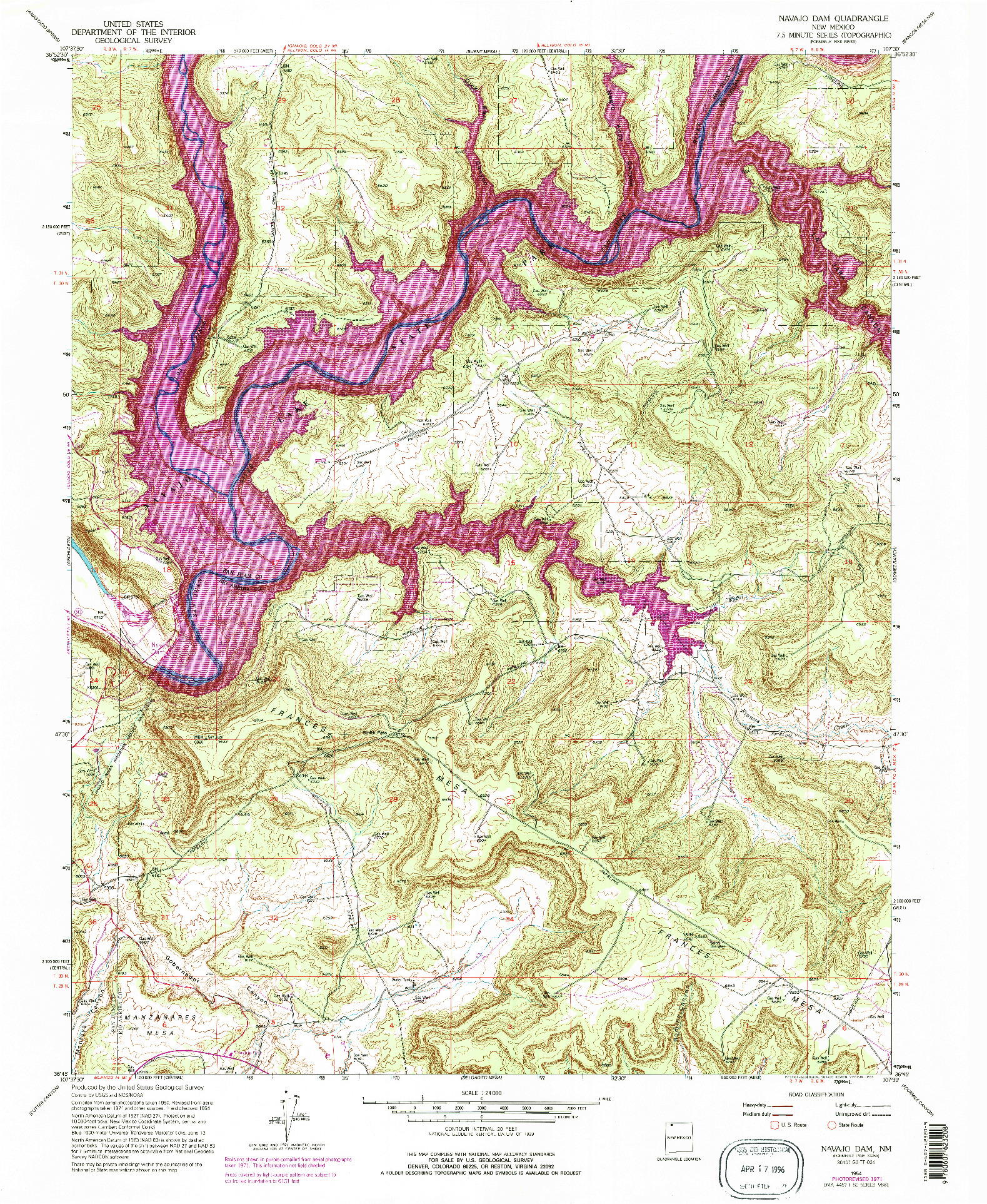 USGS 1:24000-SCALE QUADRANGLE FOR NAVAJO DAM, NM 1954