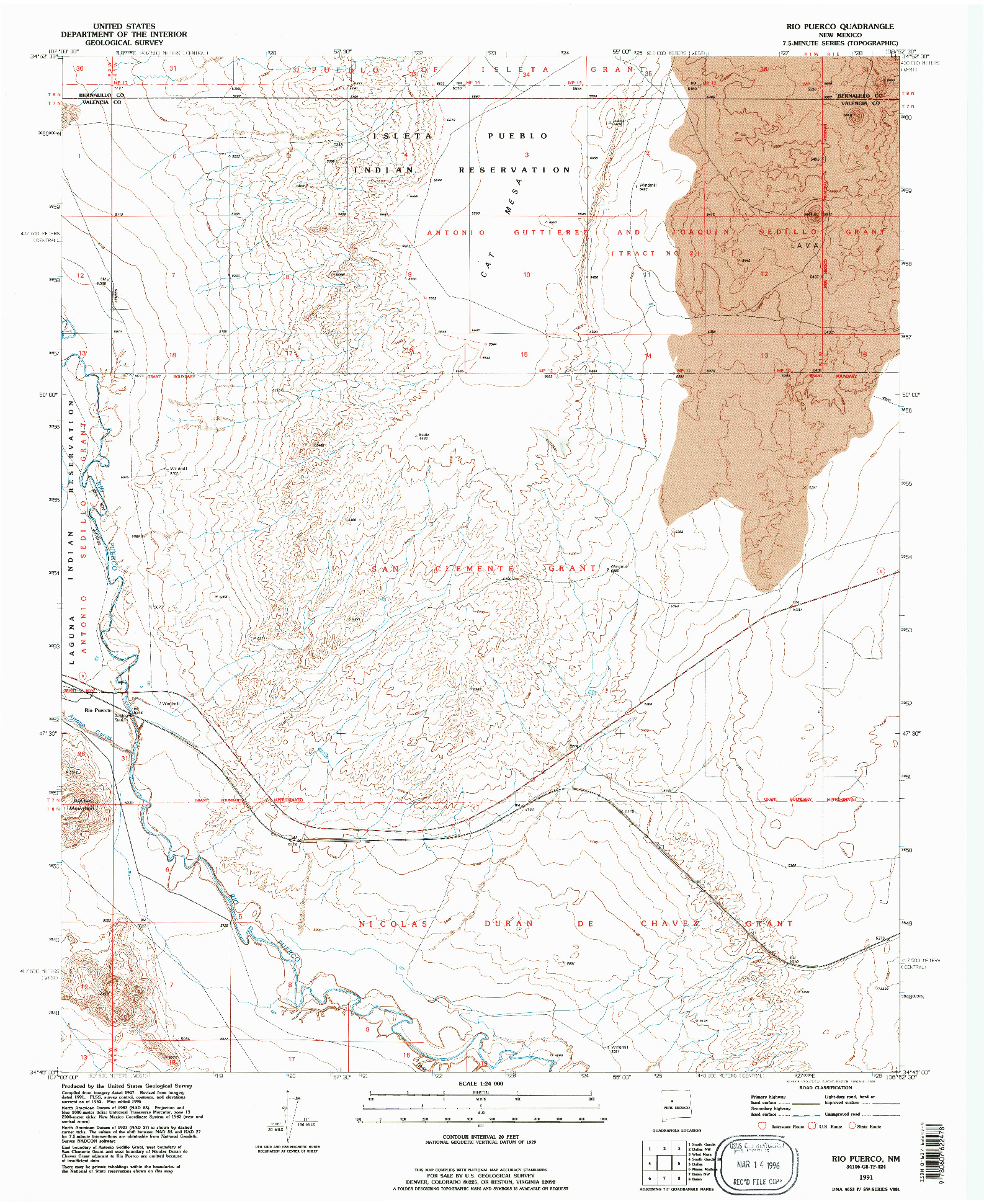 USGS 1:24000-SCALE QUADRANGLE FOR RIO PUERCO, NM 1991