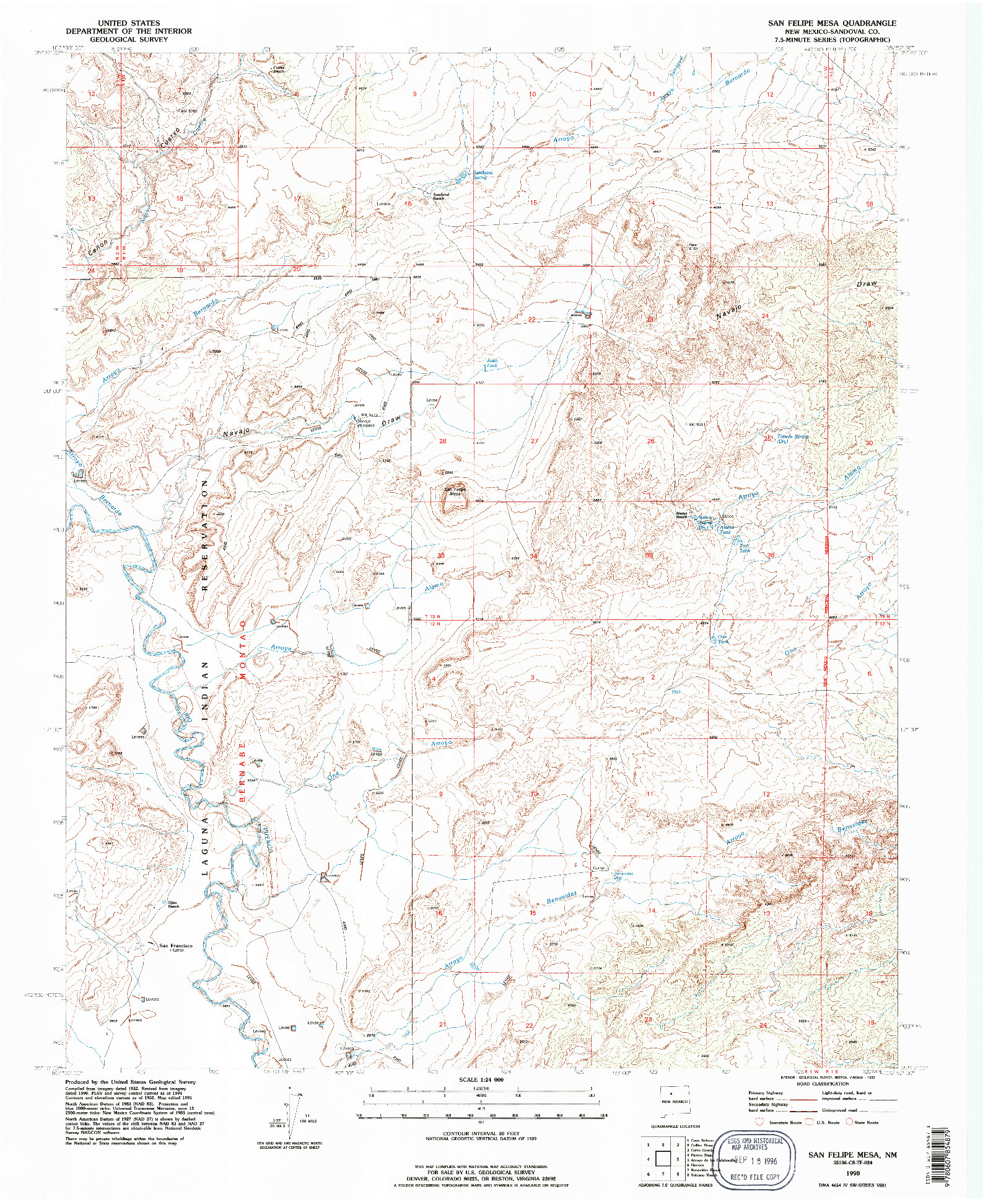 USGS 1:24000-SCALE QUADRANGLE FOR SAN FELIPE MESA, NM 1990