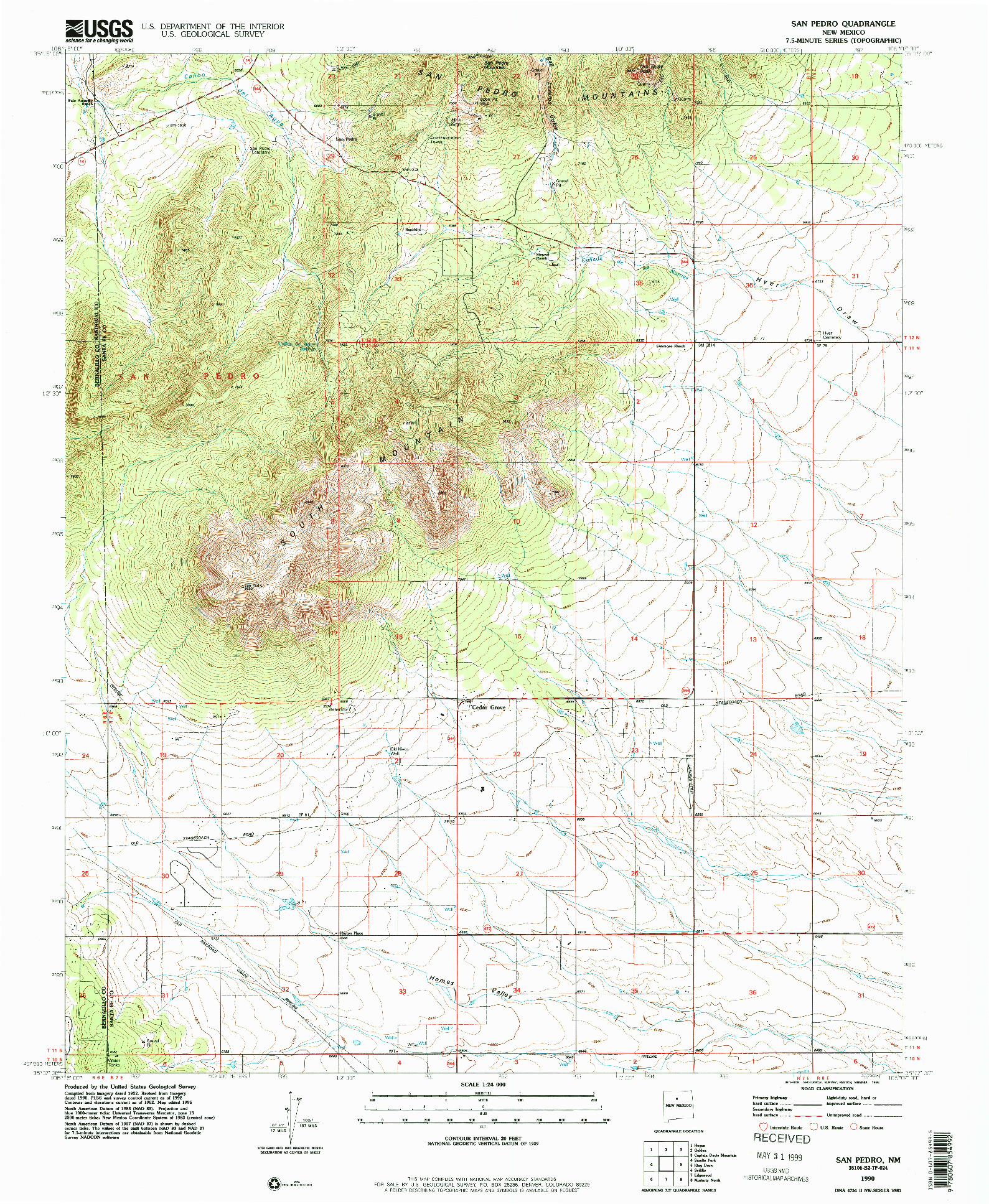 USGS 1:24000-SCALE QUADRANGLE FOR SAN PEDRO, NM 1990