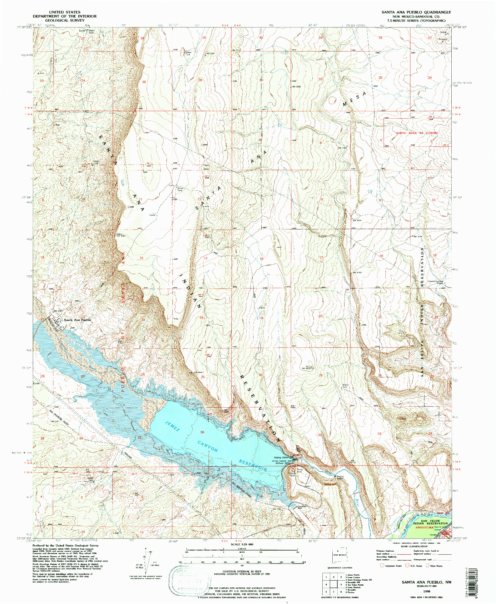 USGS 1:24000-SCALE QUADRANGLE FOR SANTA ANA PUEBLO, NM 1990
