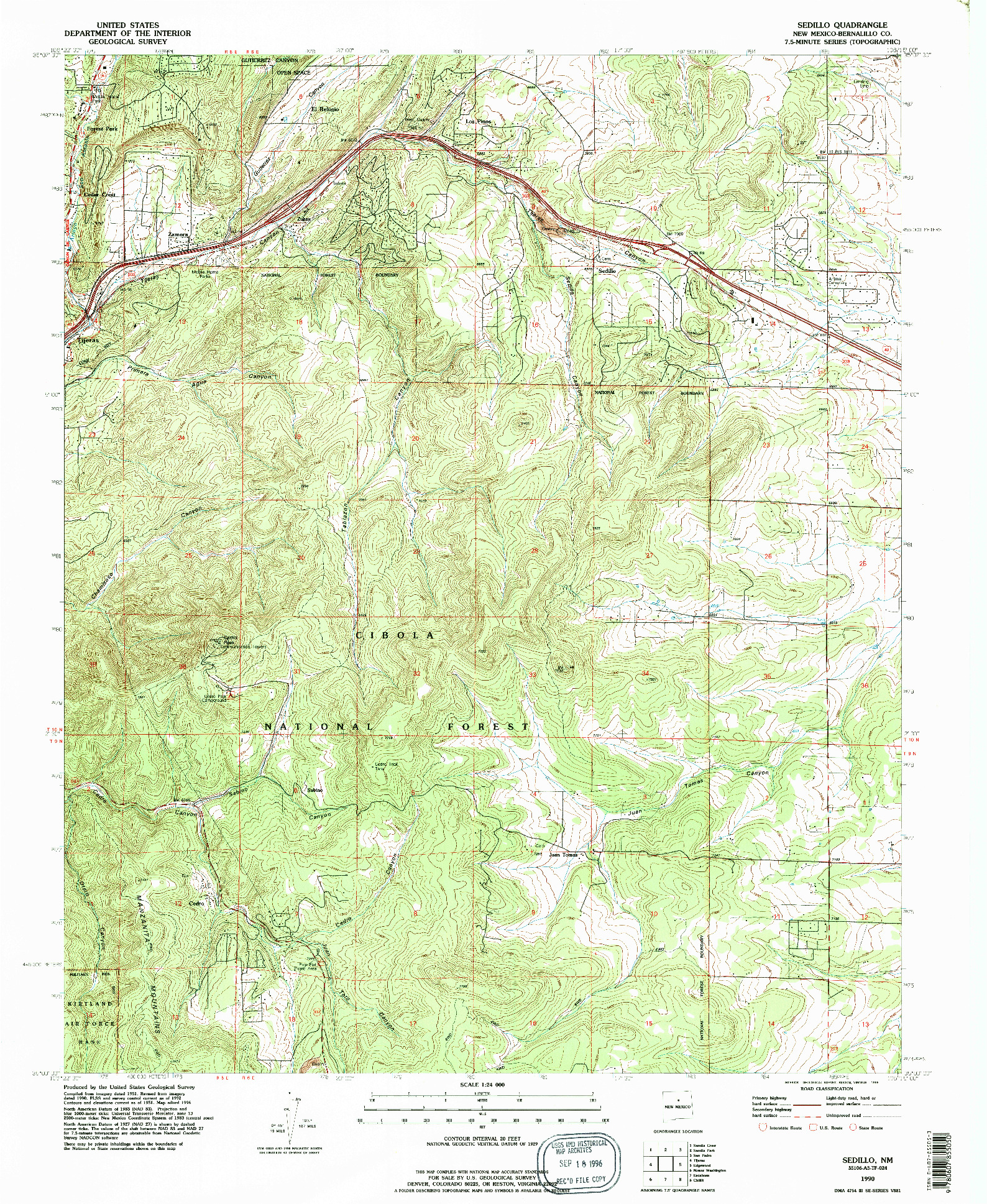 USGS 1:24000-SCALE QUADRANGLE FOR SEDILLO, NM 1990