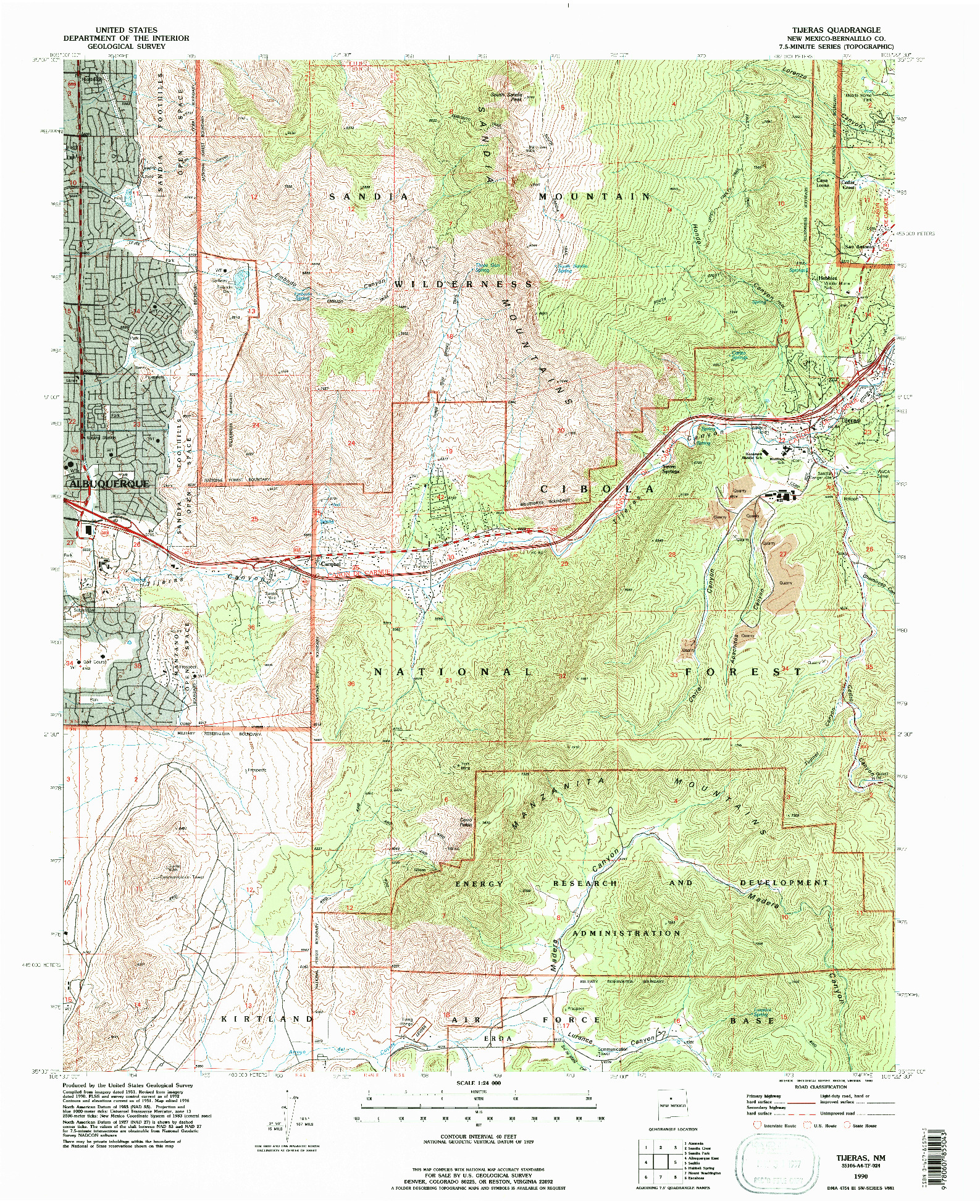 USGS 1:24000-SCALE QUADRANGLE FOR TIJERAS, NM 1990