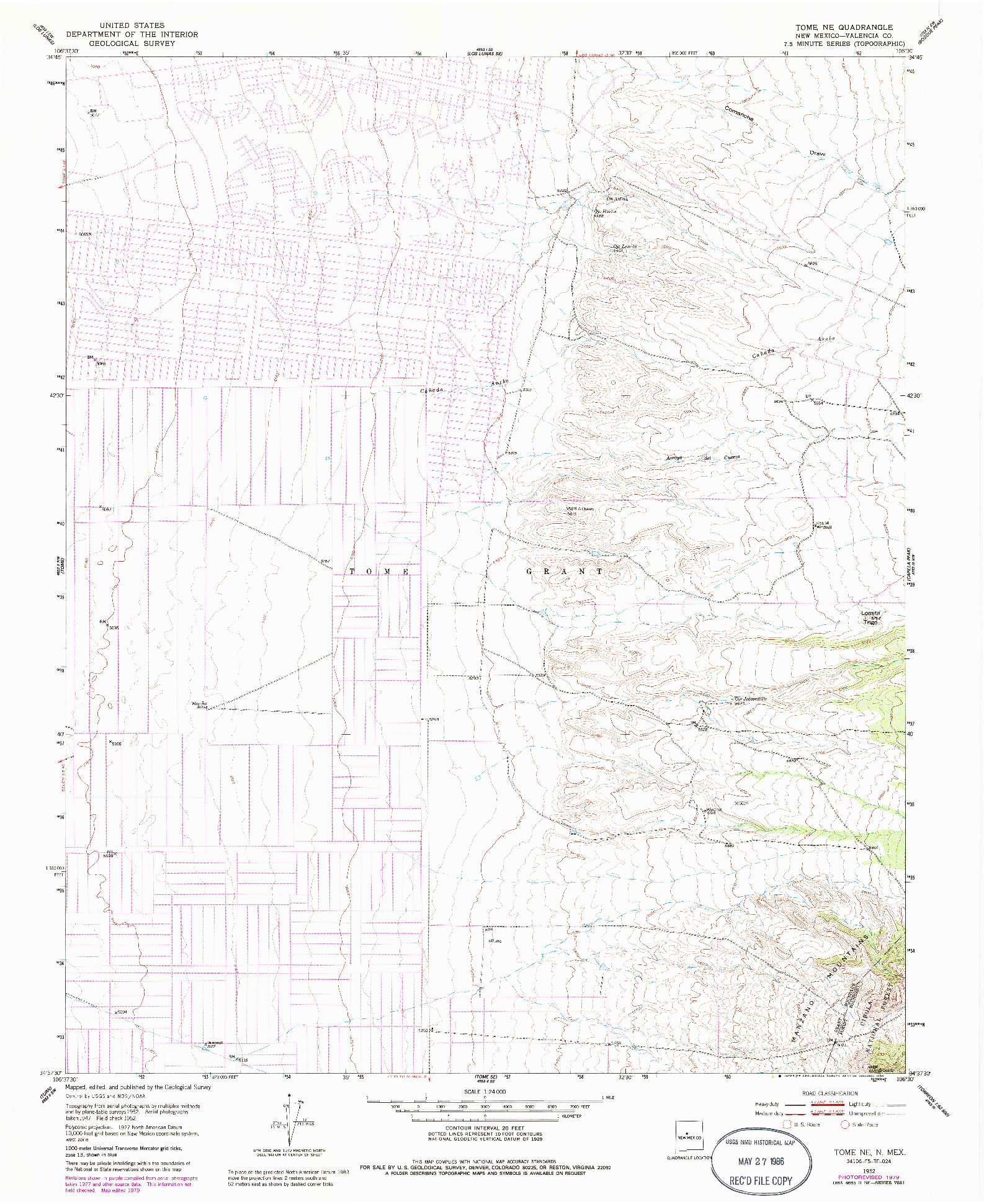 USGS 1:24000-SCALE QUADRANGLE FOR TOME NE, NM 1952