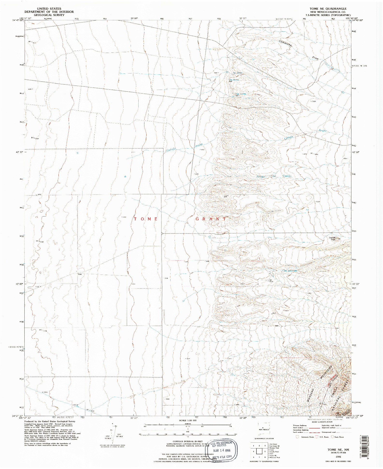 USGS 1:24000-SCALE QUADRANGLE FOR TOME NE, NM 1991