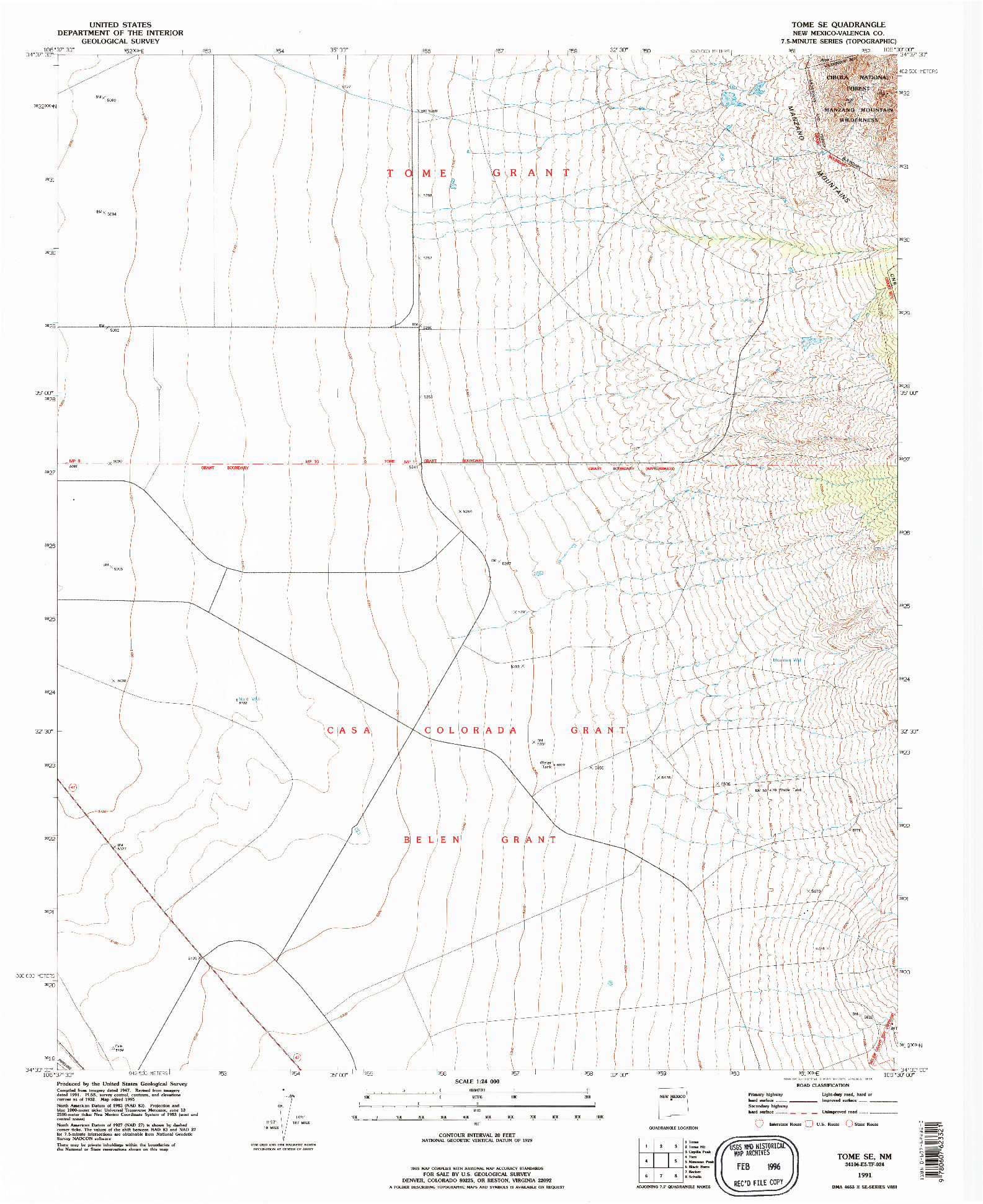 USGS 1:24000-SCALE QUADRANGLE FOR TOME SE, NM 1991