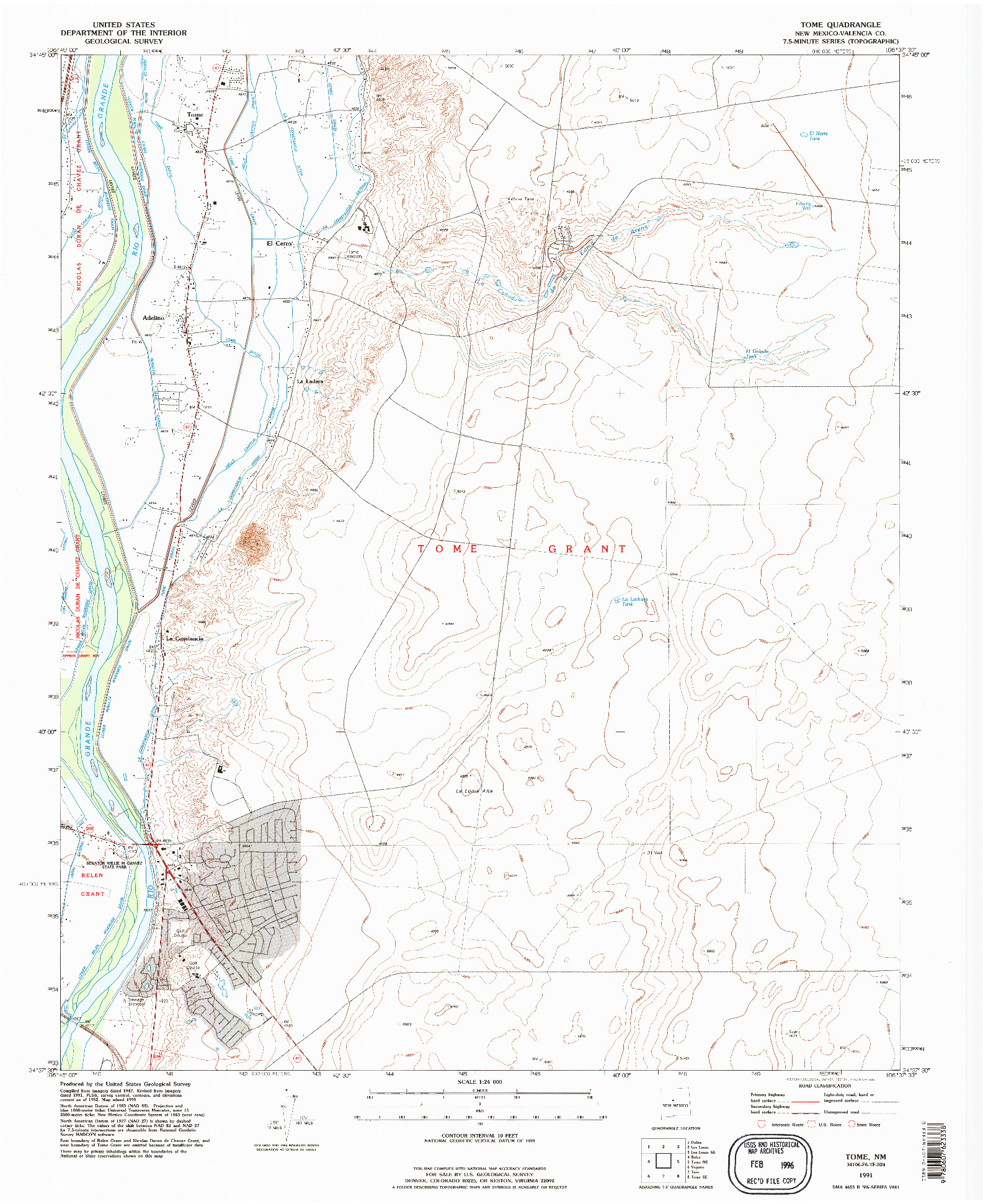 USGS 1:24000-SCALE QUADRANGLE FOR TOME, NM 1991