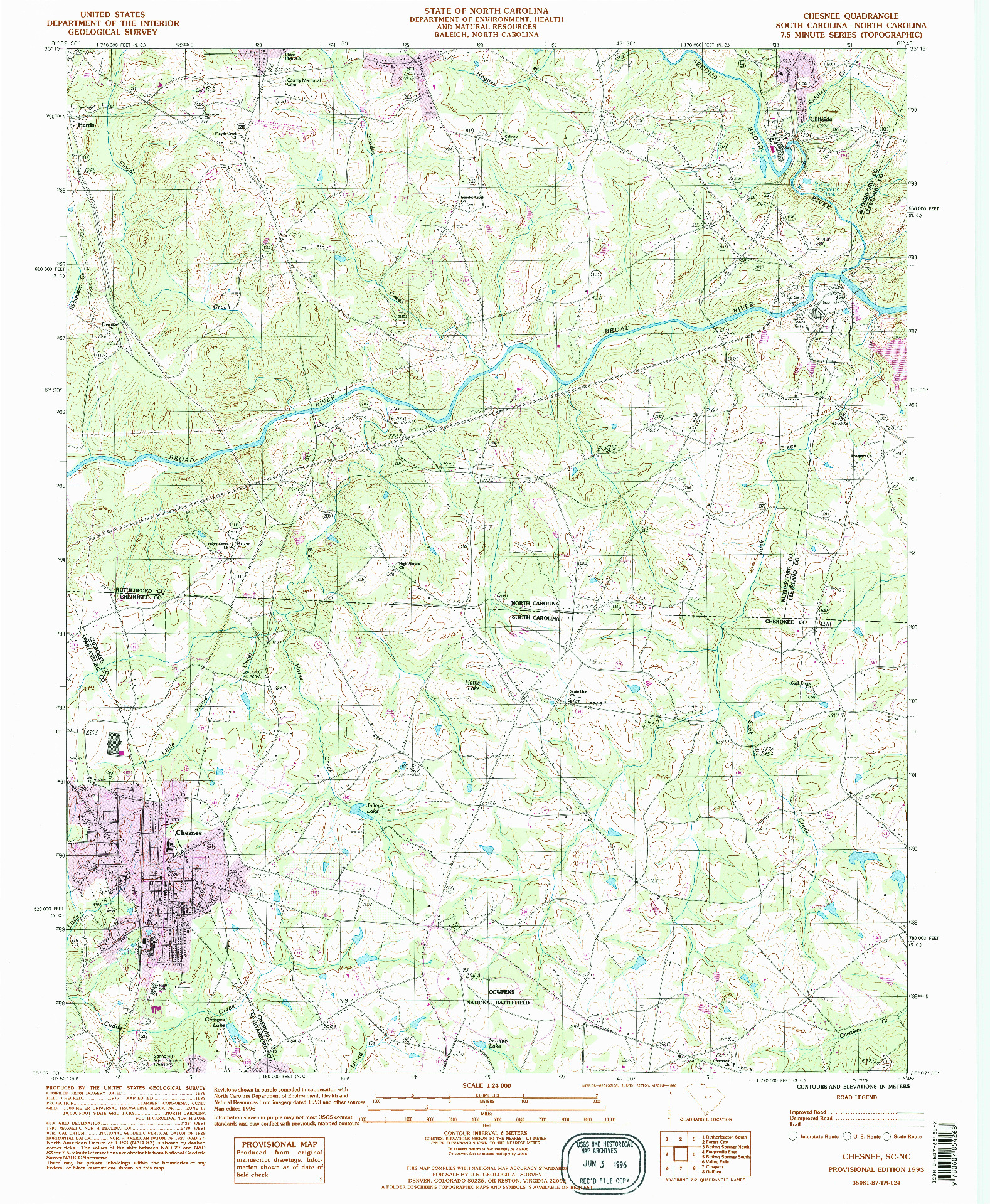 USGS 1:24000-SCALE QUADRANGLE FOR CHESNEE, SC 1993