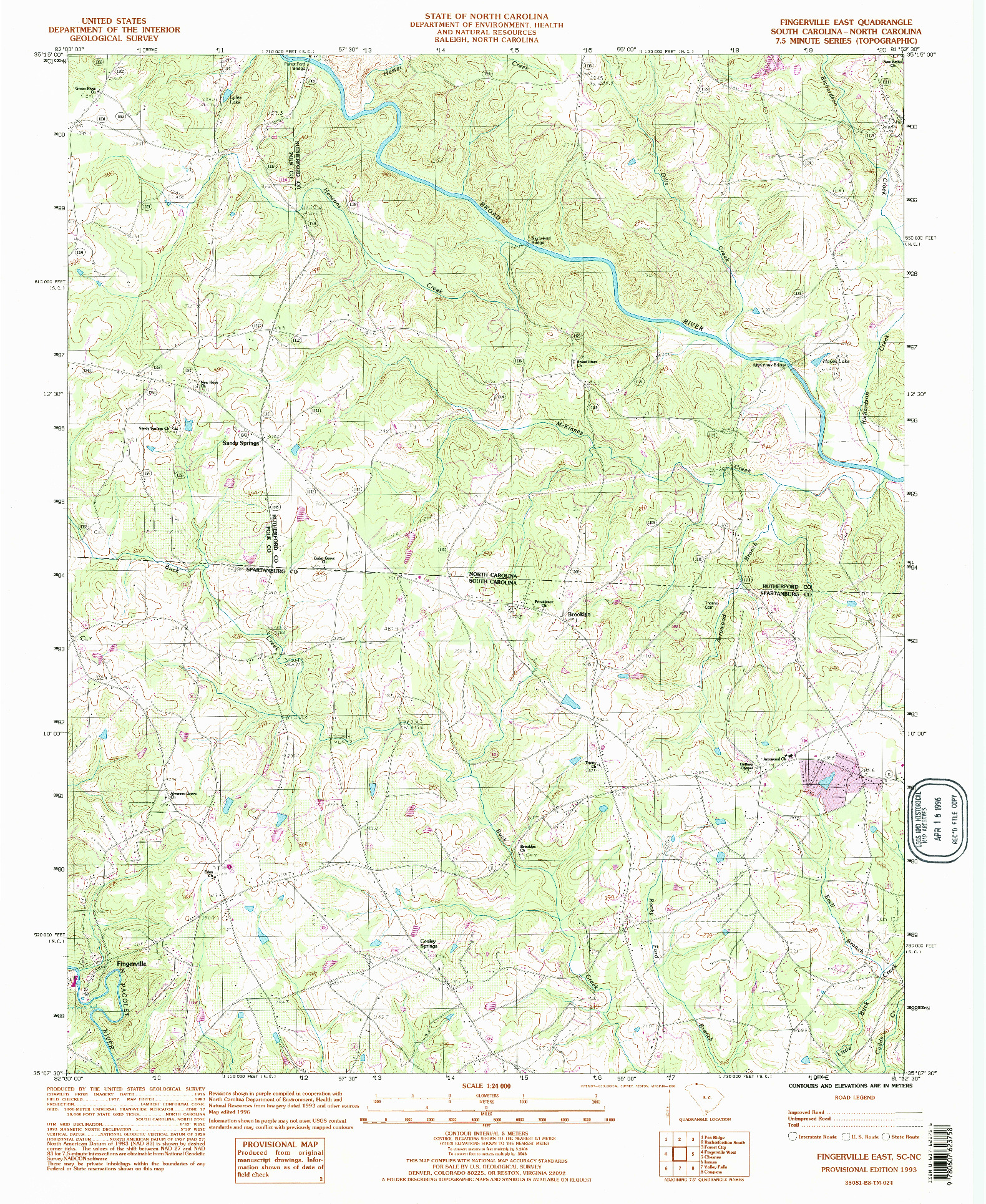 USGS 1:24000-SCALE QUADRANGLE FOR FINGERVILLE EAST, SC 1993