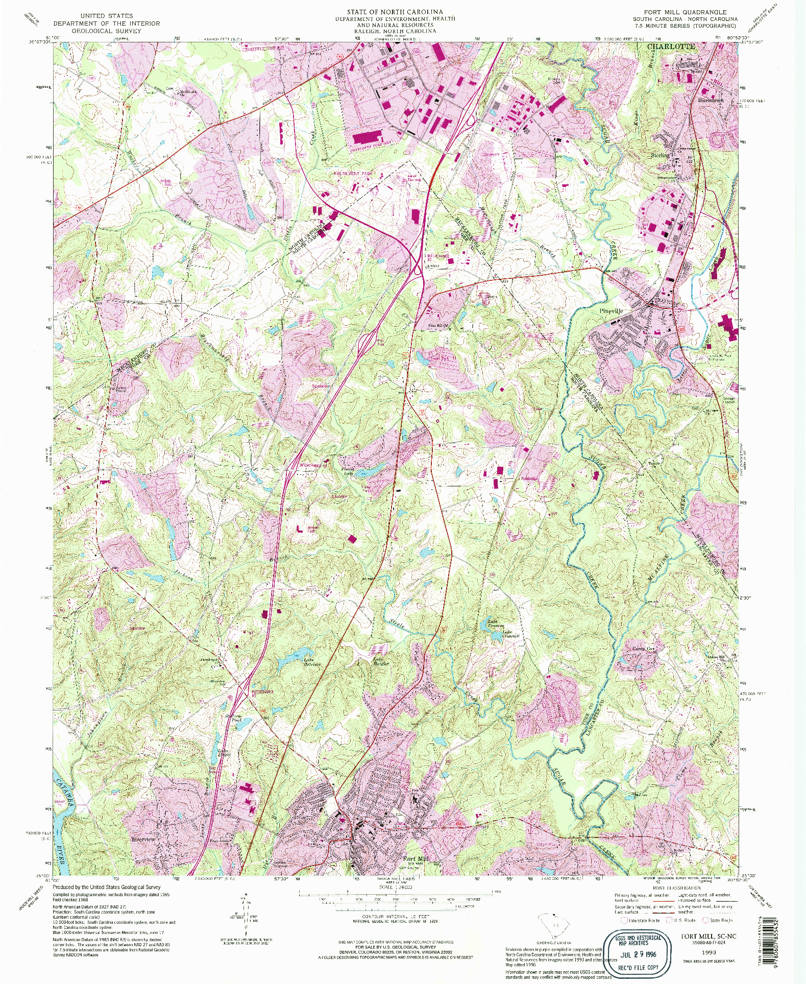 USGS 1:24000-SCALE QUADRANGLE FOR FORT MILL, SC 1993