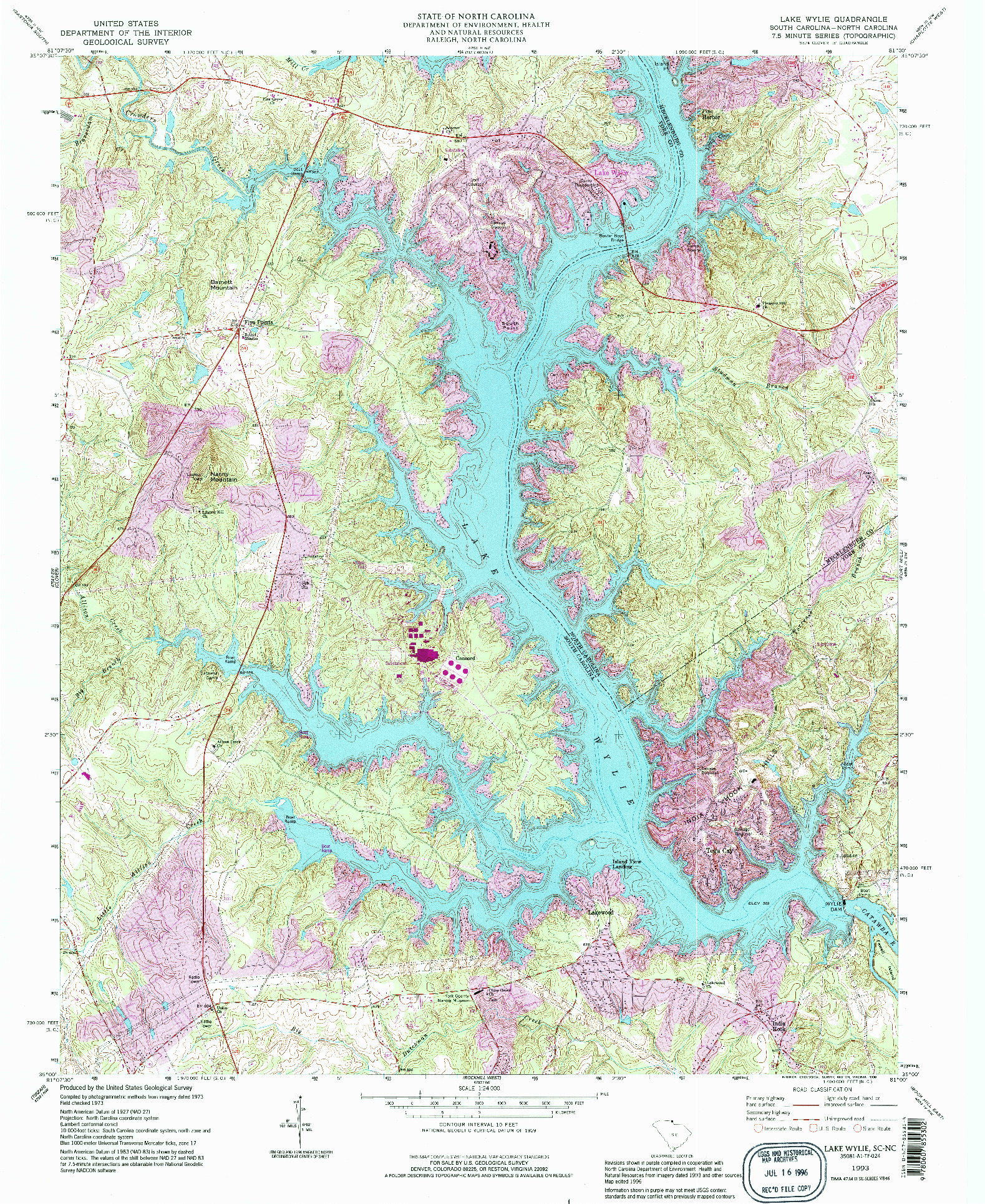 USGS 1:24000-SCALE QUADRANGLE FOR LAKE WYLIE, SC 1993