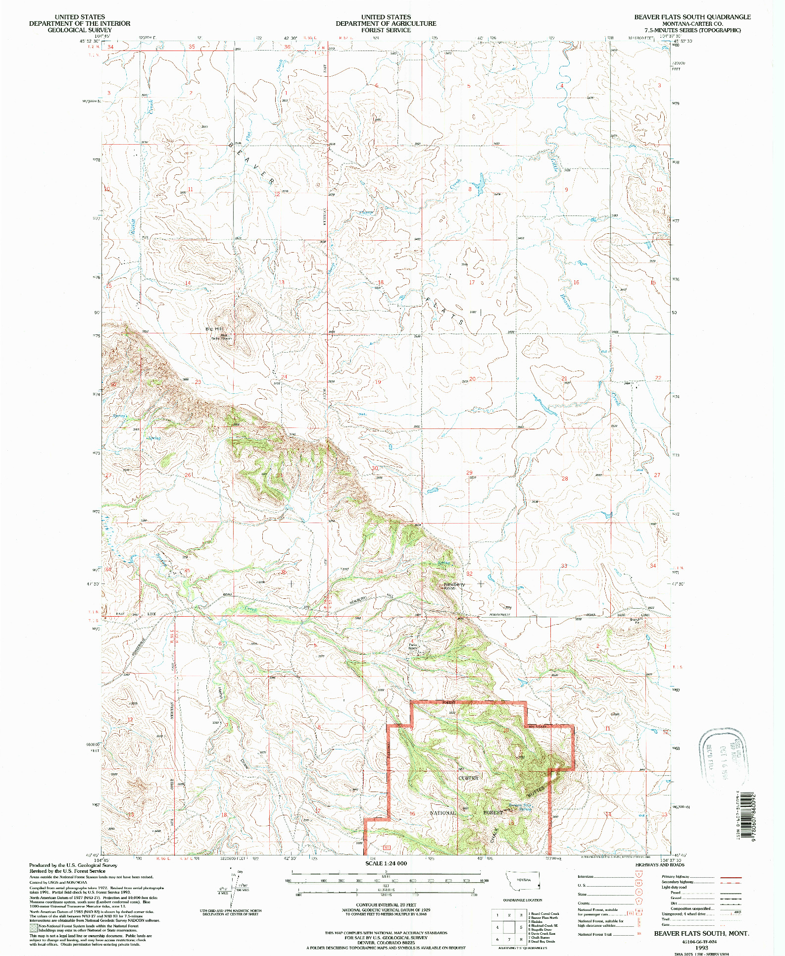 USGS 1:24000-SCALE QUADRANGLE FOR BEAVER FLATS SOUTH, MT 1993