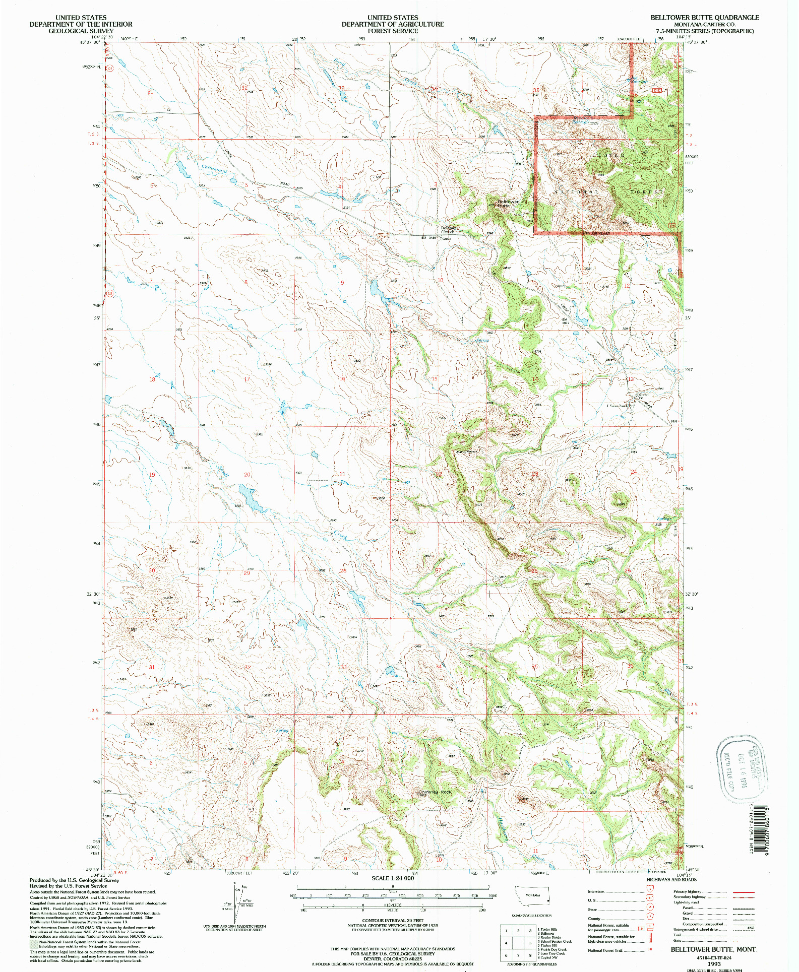 USGS 1:24000-SCALE QUADRANGLE FOR BELLTOWER BUTTE, MT 1993