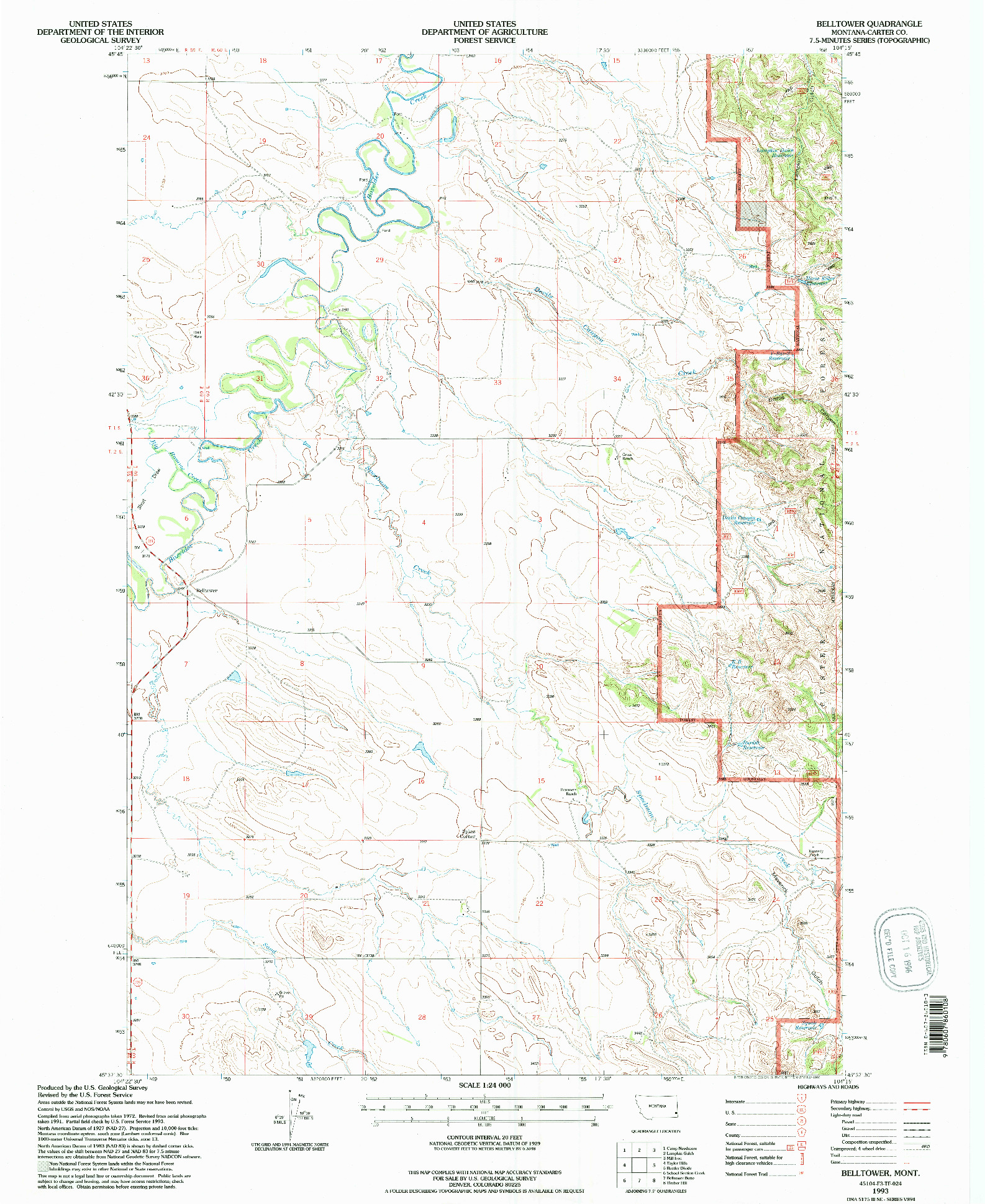 USGS 1:24000-SCALE QUADRANGLE FOR BELLTOWER, MT 1993
